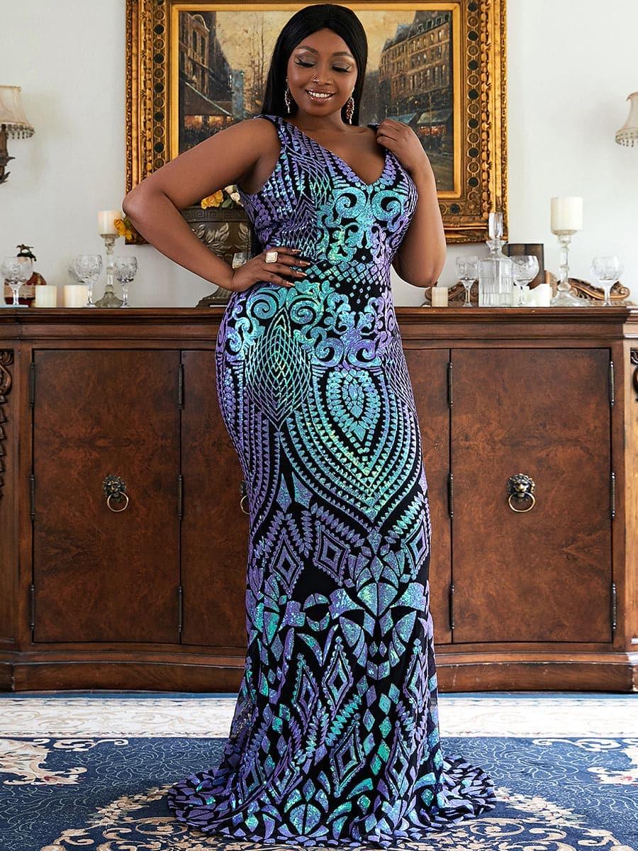 Plus Zip Back Sequin Formal Dress P0364