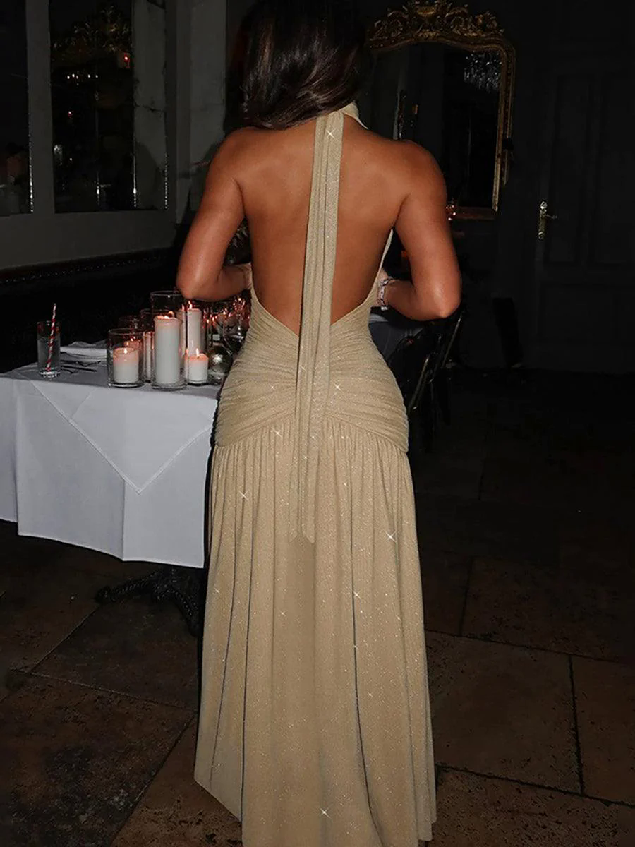 Halter Backless Sequin Plung Prom Dress MYC2020