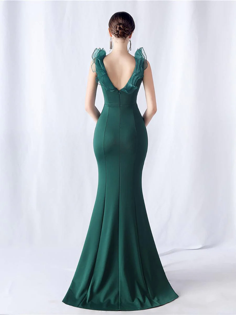 Ruffled Split V-neck Mermaid Prom Dress MYC2010