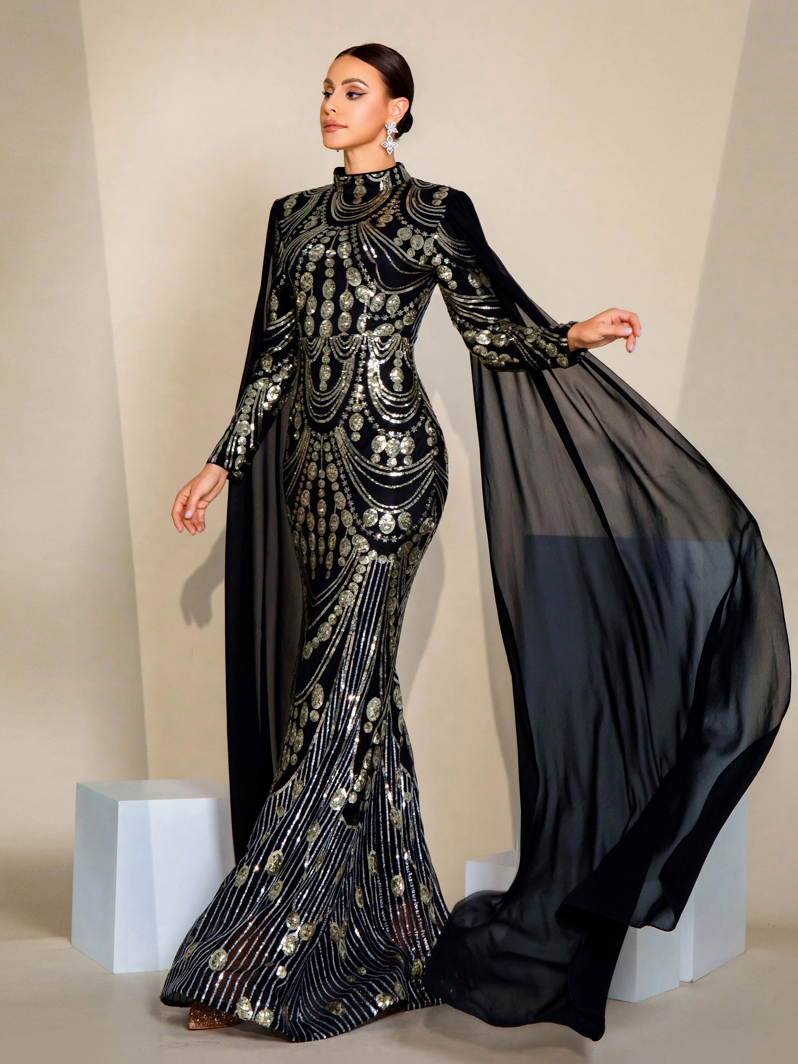 Stand Collar Full Cover Formal Dress MES00614