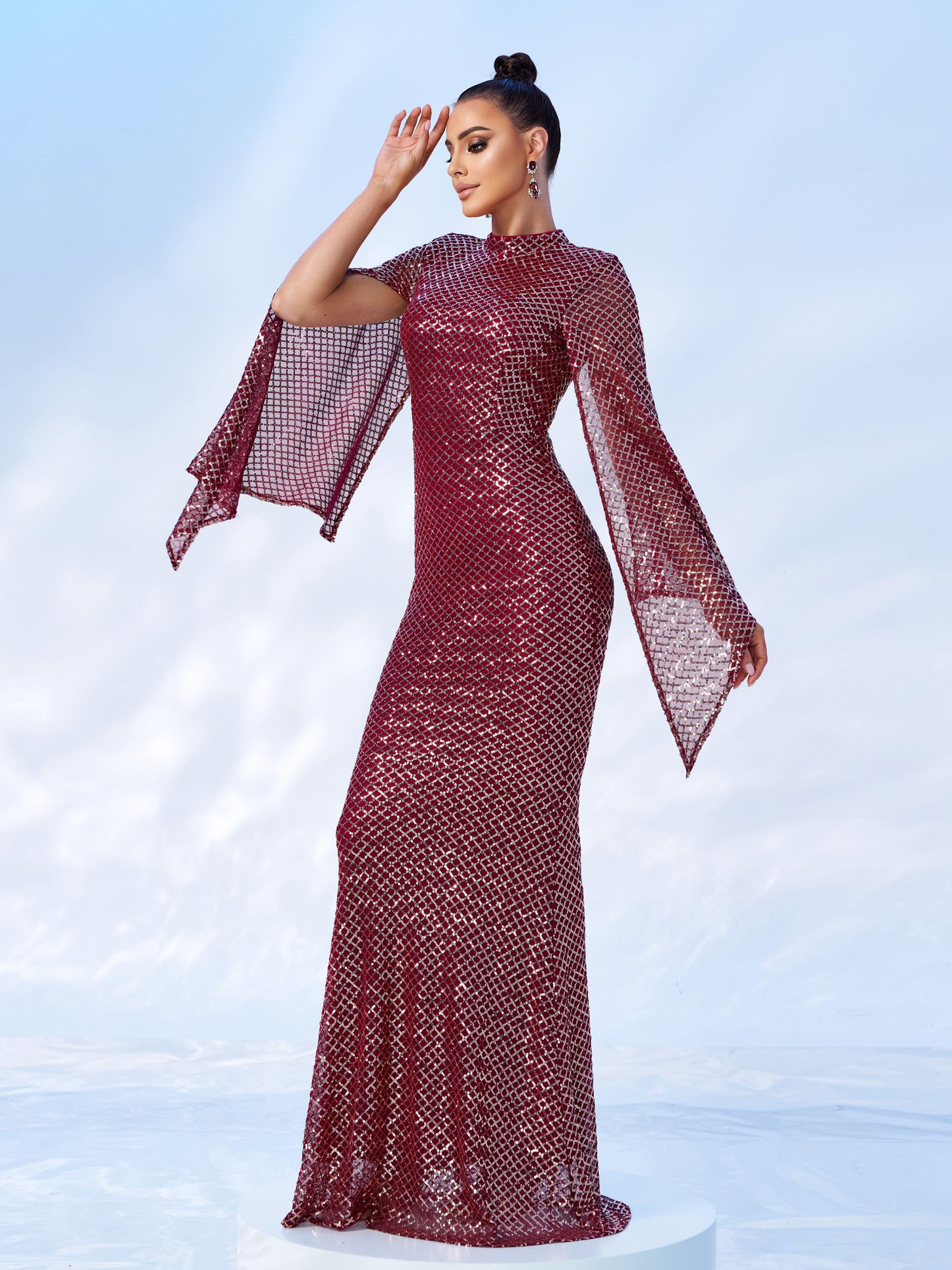 Glitter Bell Sleeve Mermaid Dress XJ1263
