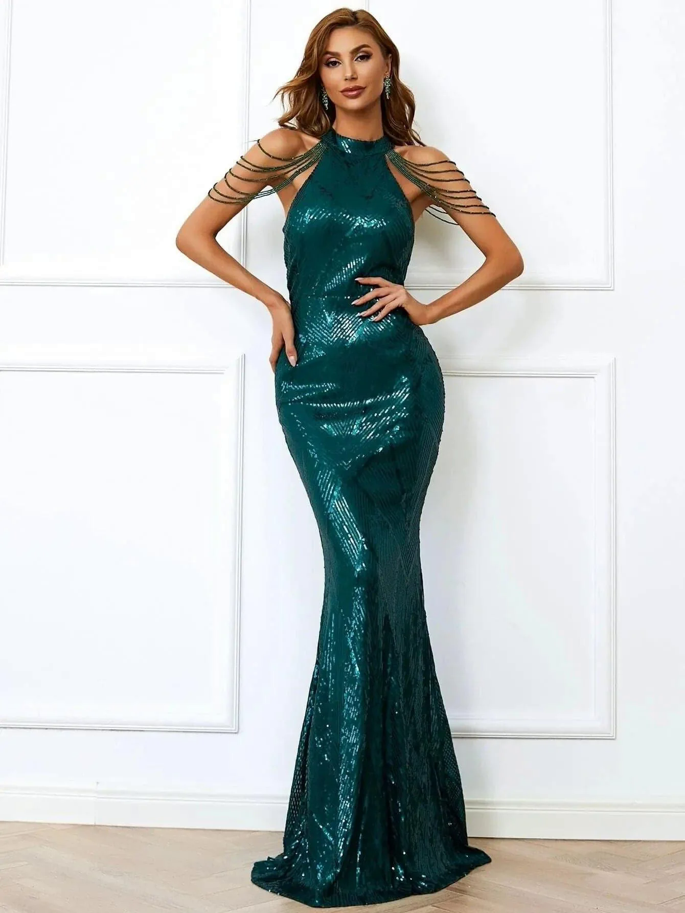 Geometric Sequin Chain Mermaid Prom Dress M01081