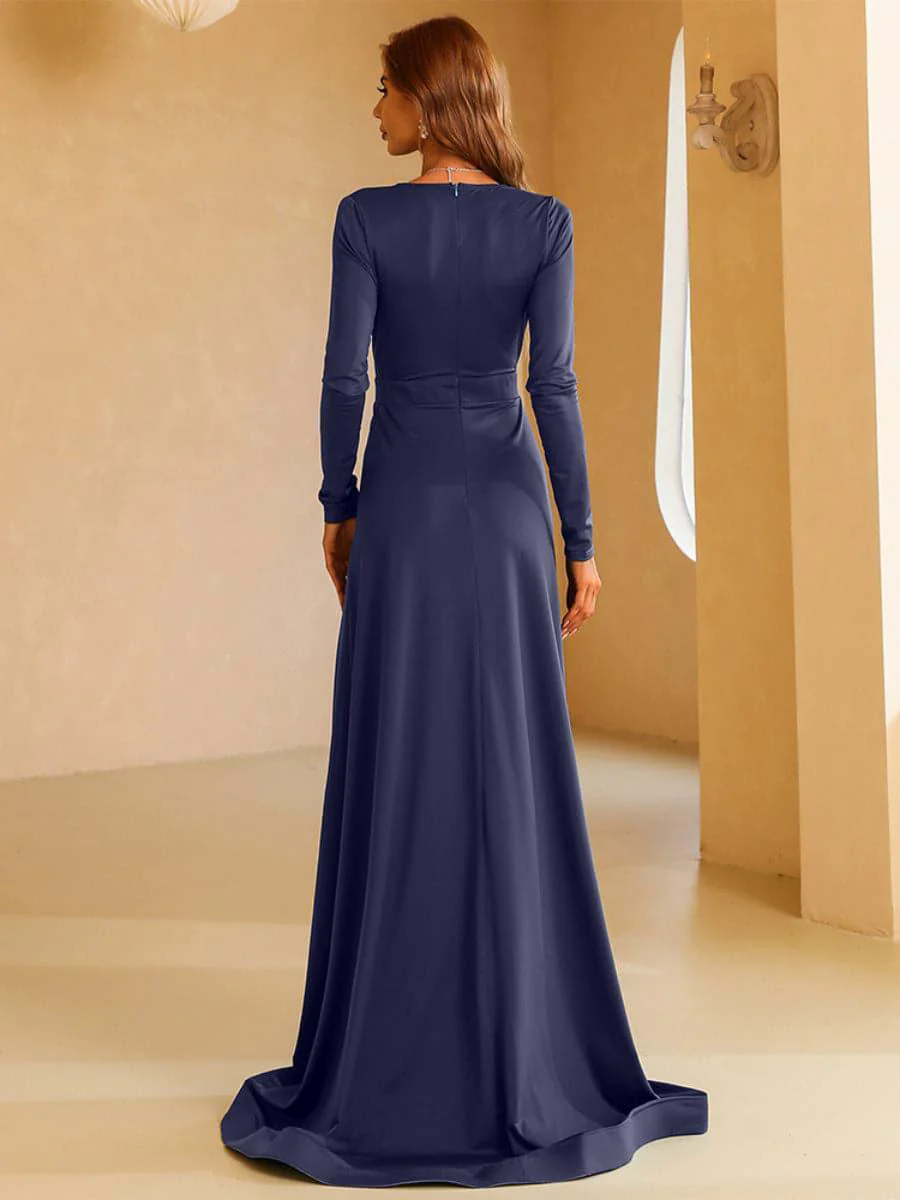 V-neck Long Sleeve Split Maxi Dress XH1221