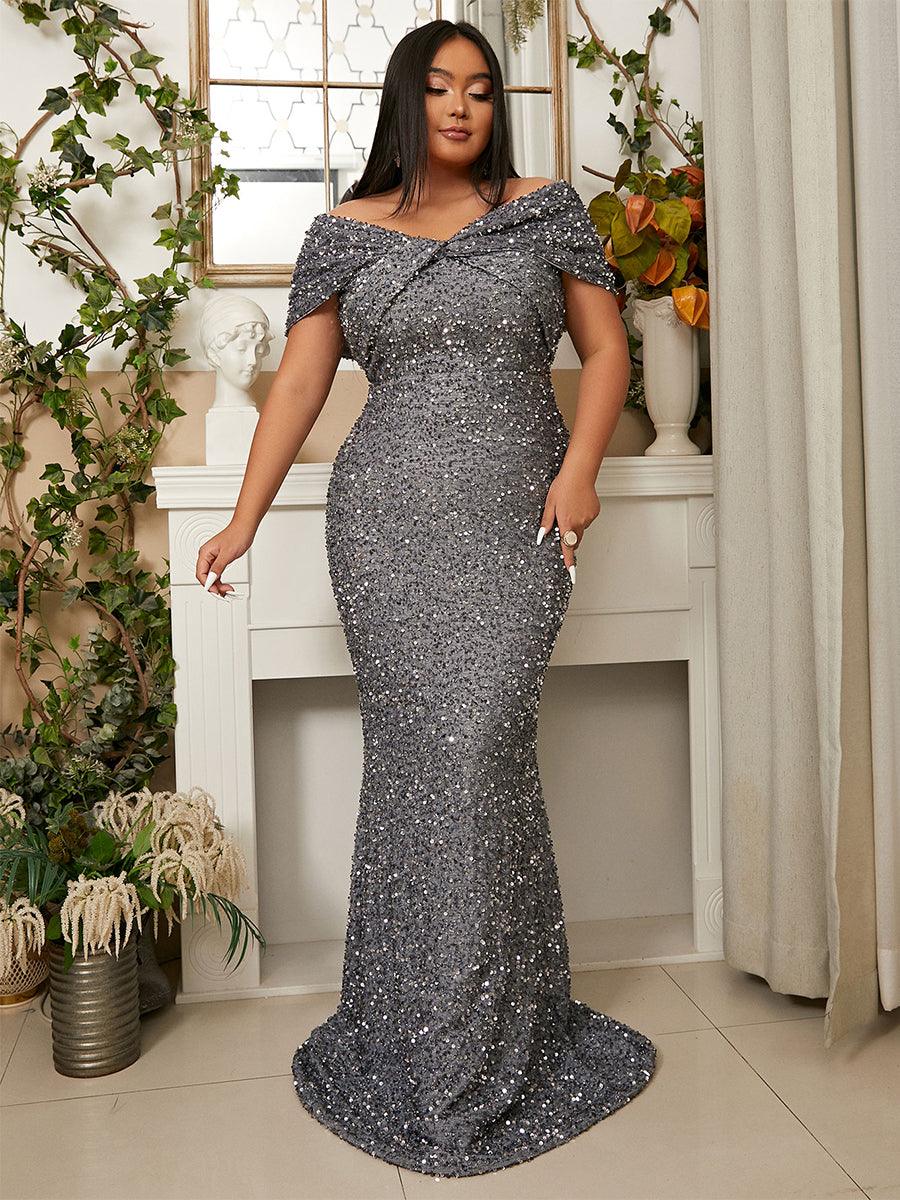 Plus Size Off Shoulder Sequin Mermaid Dress PWY108
