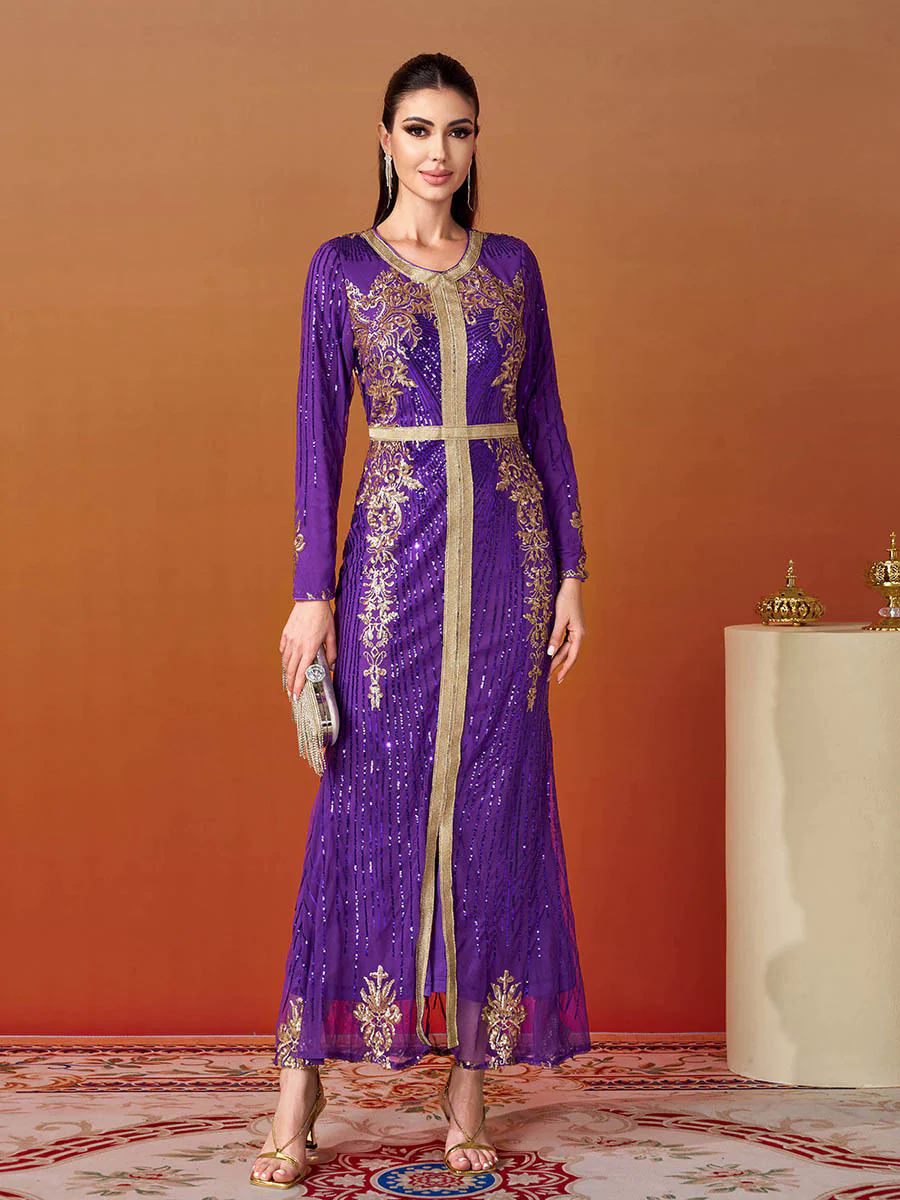 Long Sleeve Purple Sequin Dress ME00326