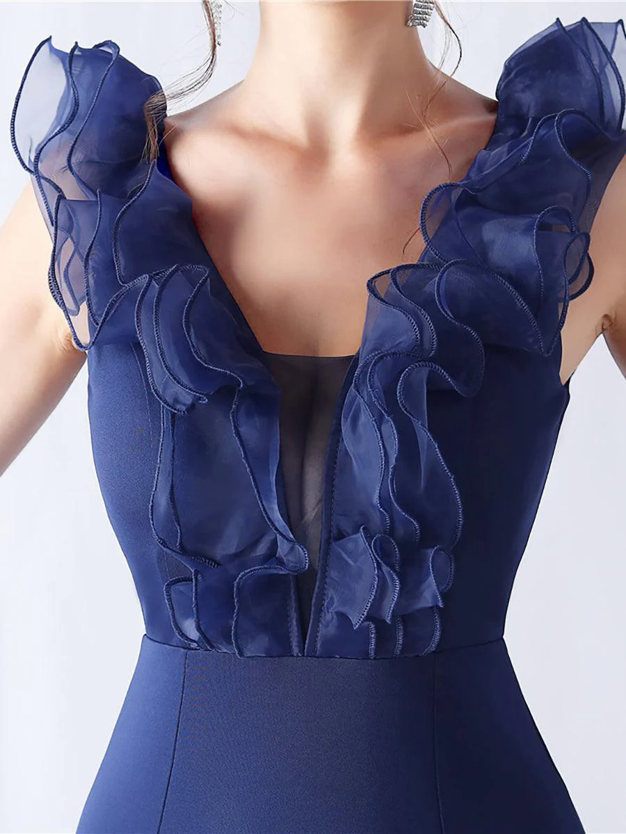 Ruffled Split V-neck Mermaid Prom Dress MYC2010