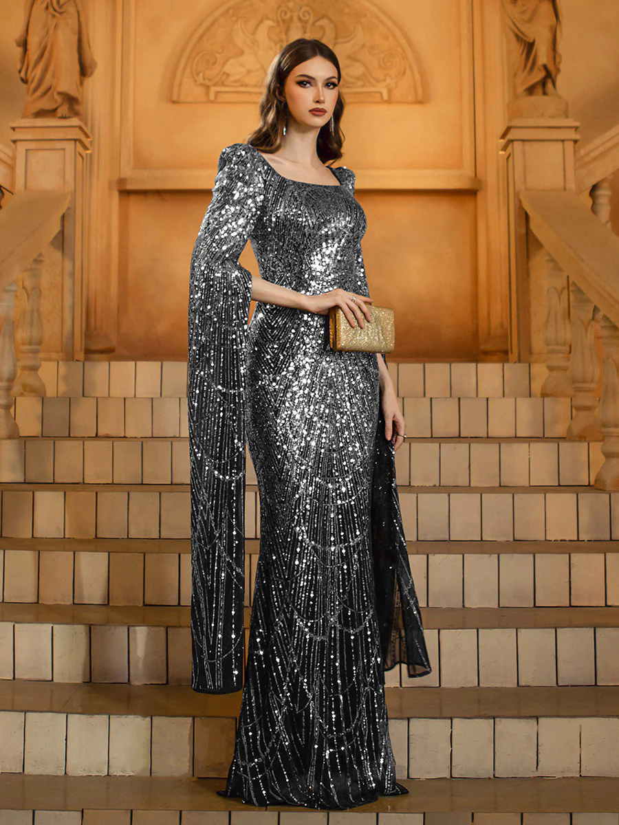 Silver Shimmer High Waist Formal Dress GM00700