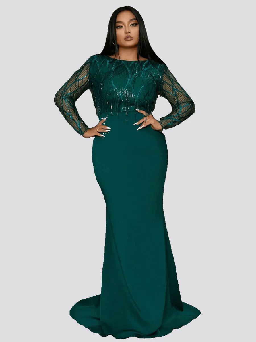 Plus Long Sleeve Fringed Maxi Dress PJMT1103