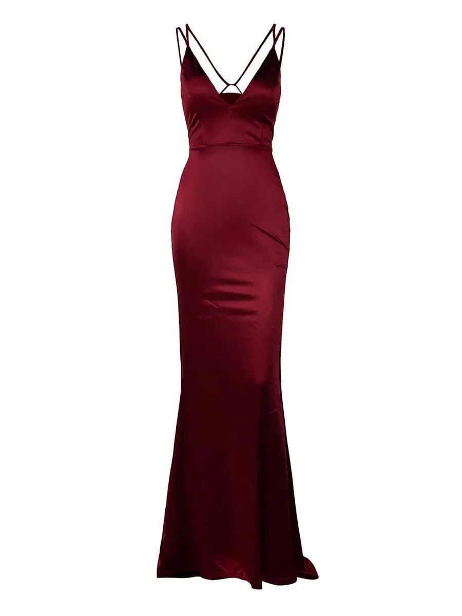 Lace Up Mermaid Satin Dress M01077