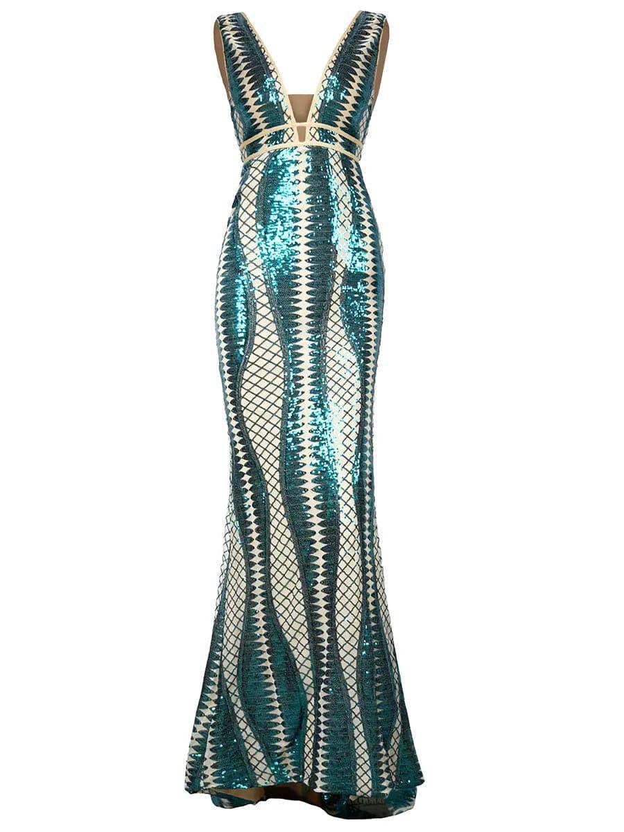 Plunge Mermaid Evening Dress M0449