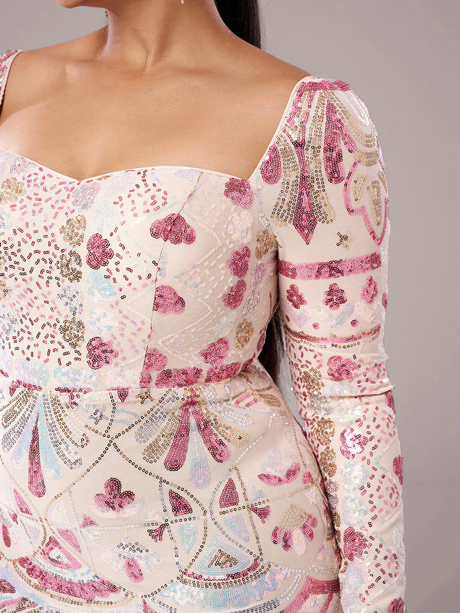 Plus Square Neck Sequin Split Midi Dress PRM20830