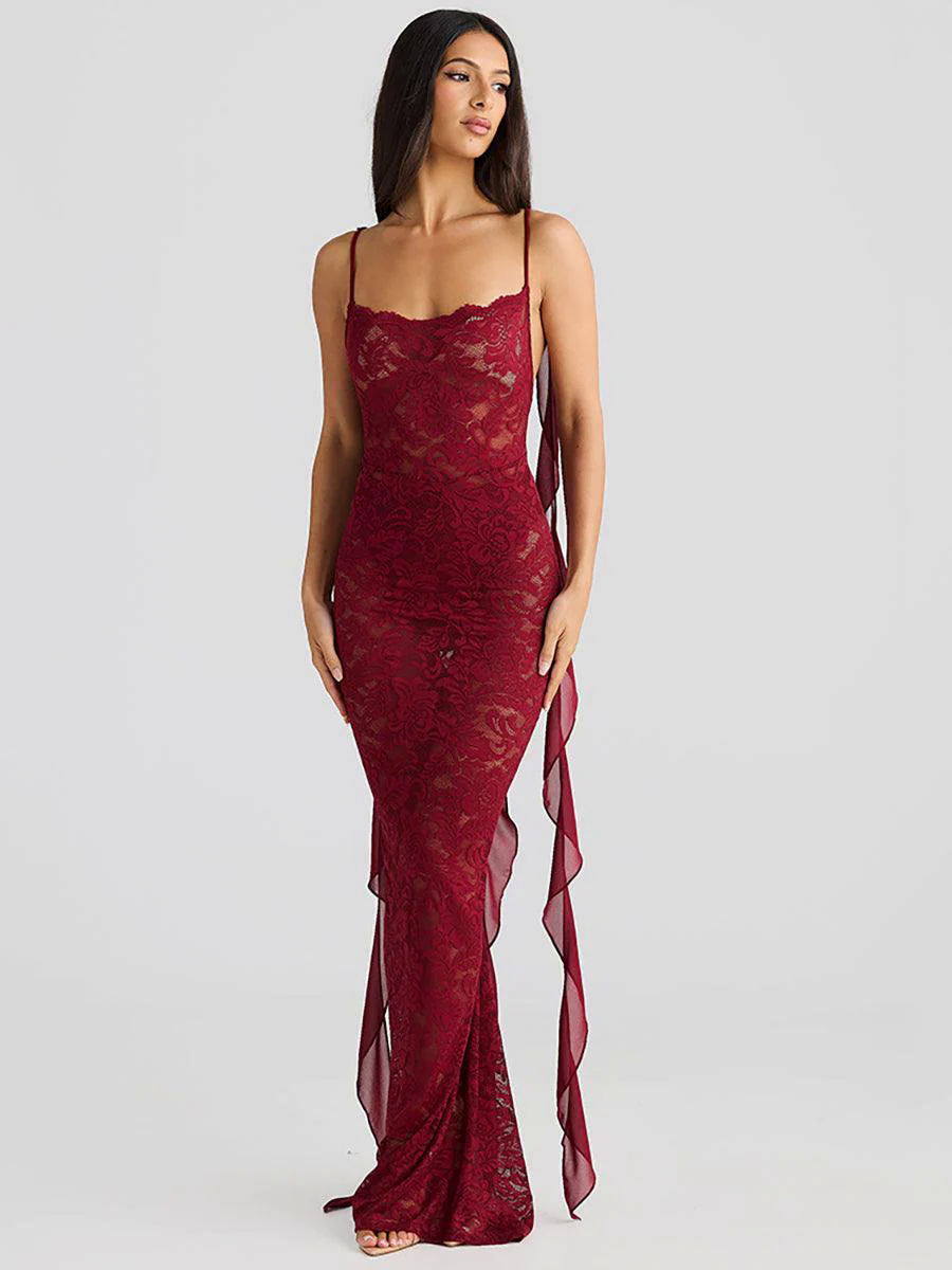 Backless Lace See-through Floral Party Dress MYC2025