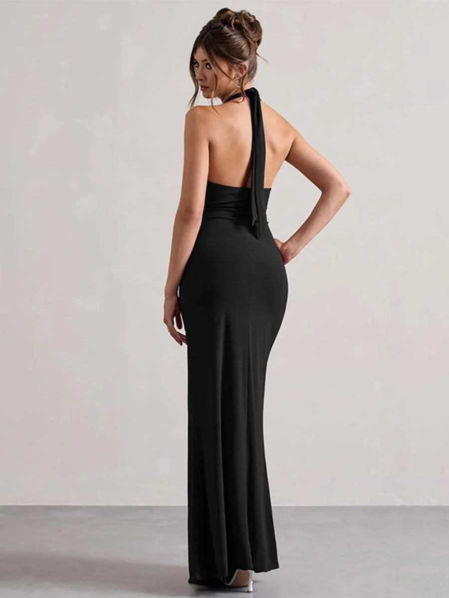 Halter Ruched Backless Formal Dress MYT1003
