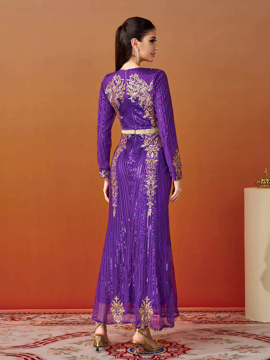 Long Sleeve Purple Sequin Dress ME00326