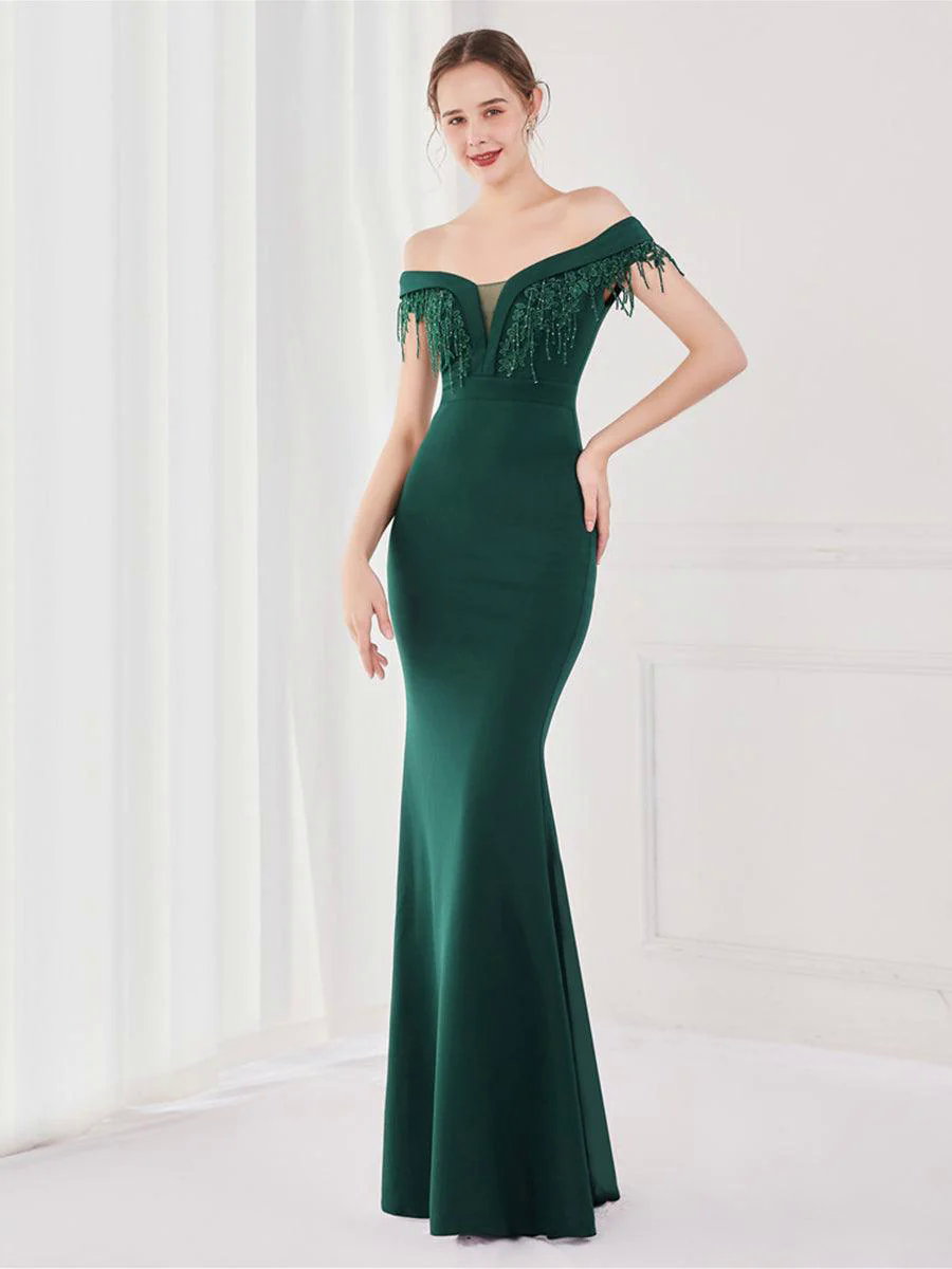 Off Shoulder Fringed Mermaid Prom Dress MYC2009