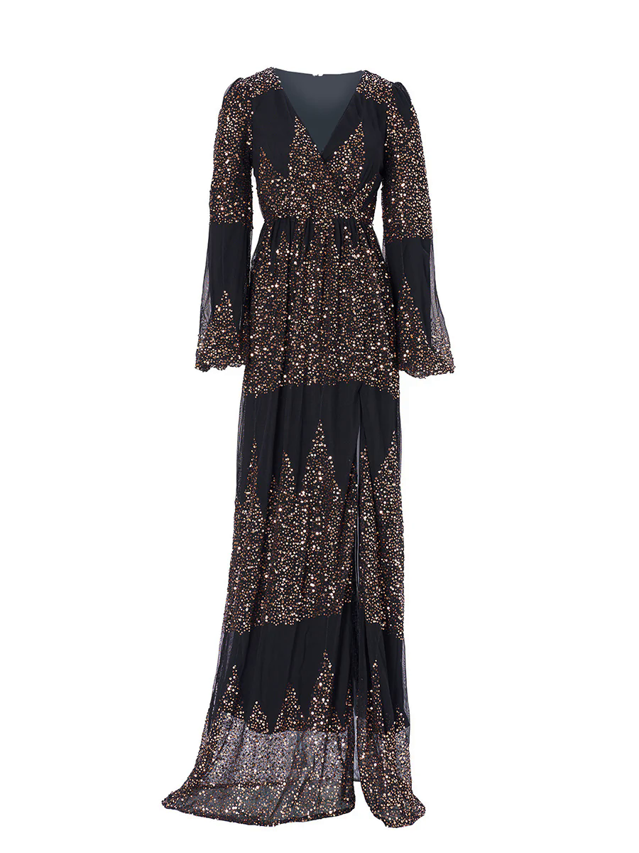 Sexy V-neck Slit Sequin Prom Dress GM00627