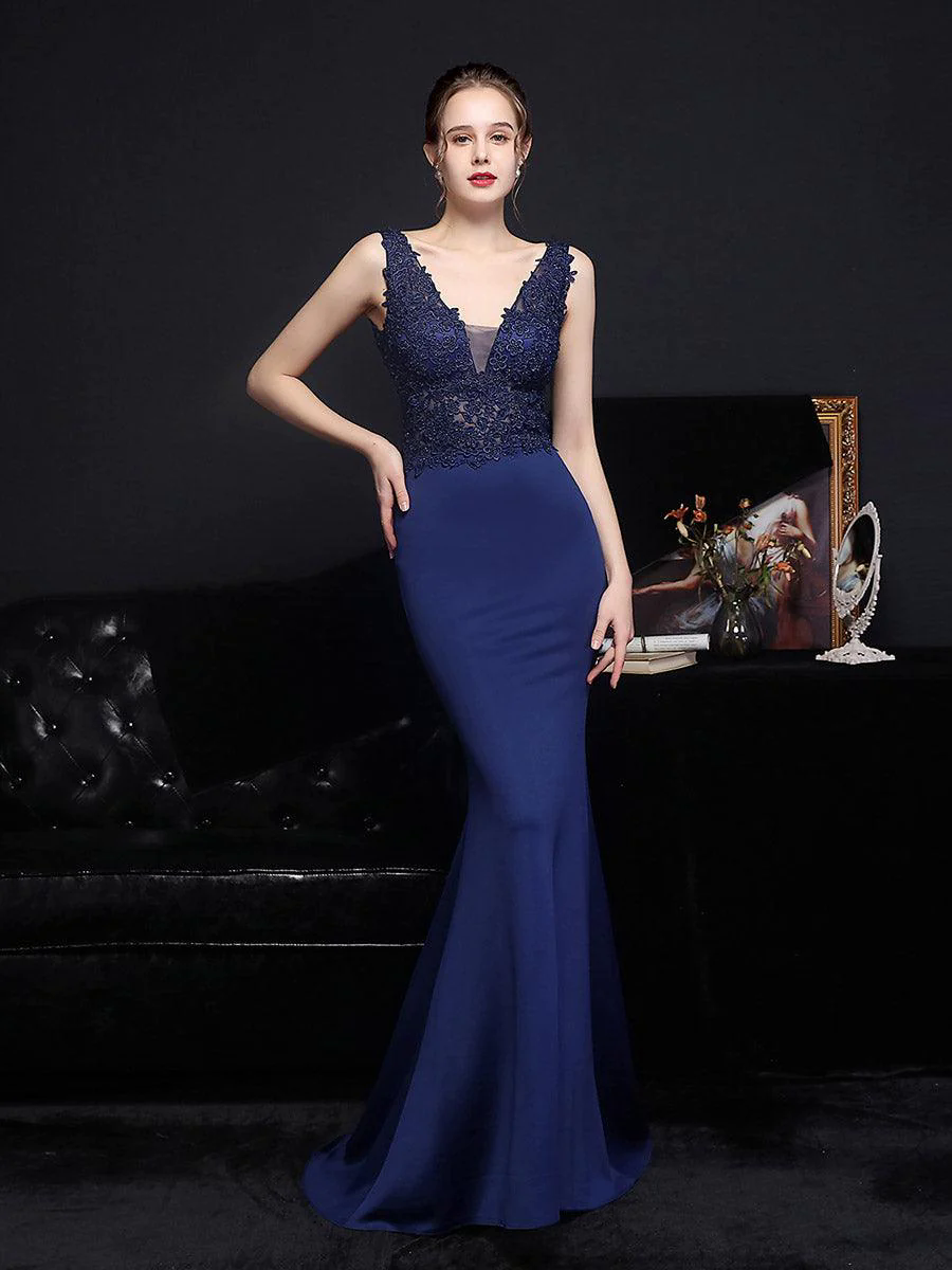 V-neck Sleeveless Embroidered Evening Dress MCW0951
