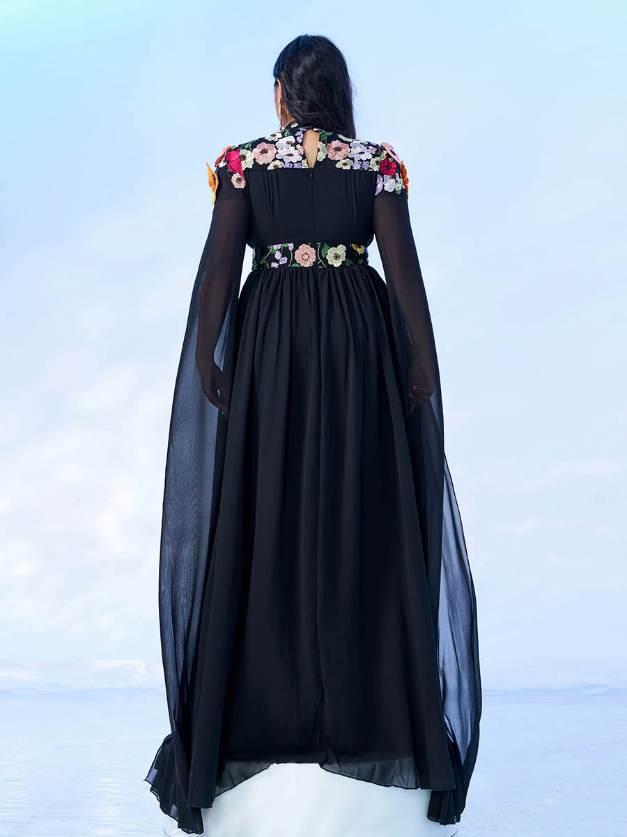 Plus Embroidered Floral Chiffon A-line Prom Dress PMES00397