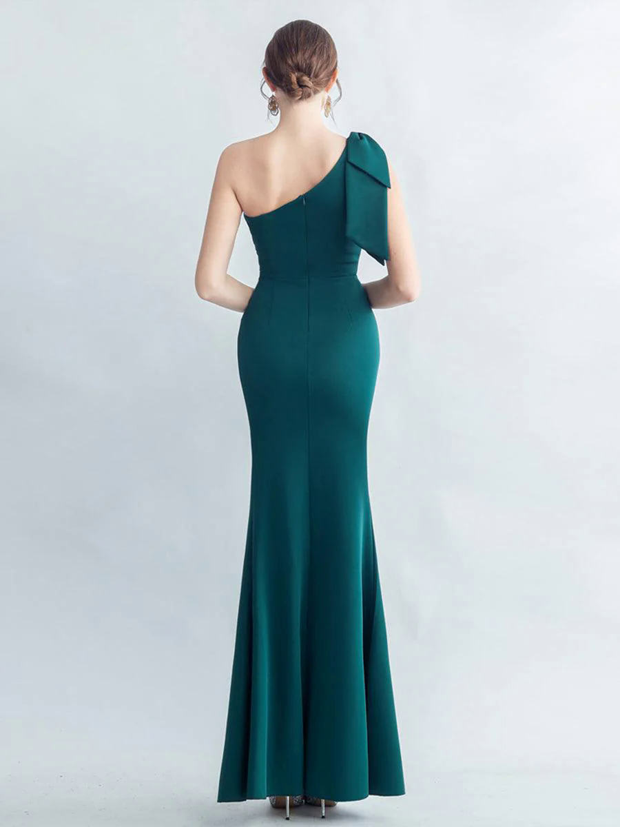 One Shoulder Panel Lace Split Prom Dress MYC2005