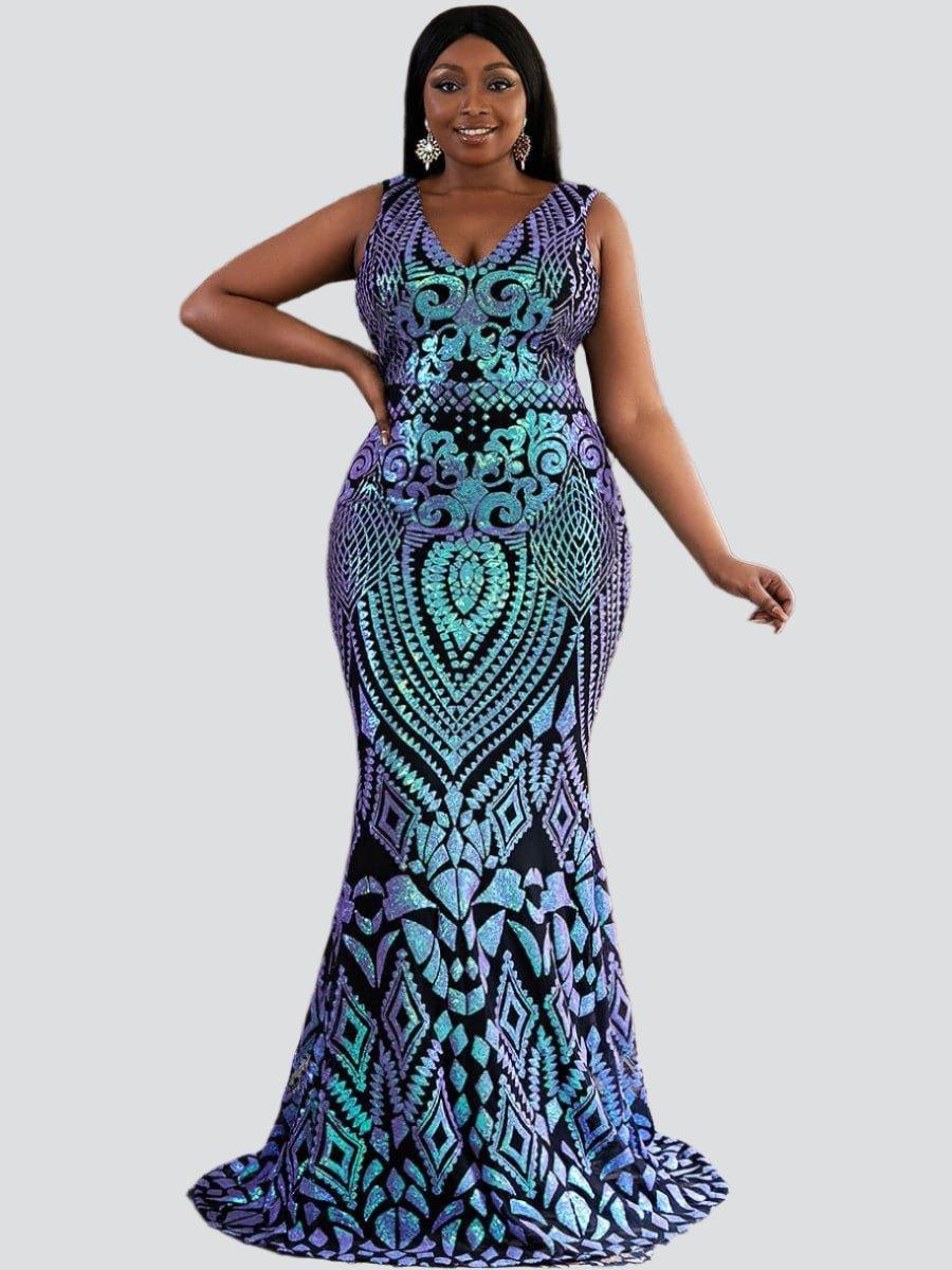 Plus Zip Back Sequin Formal Dress P0364