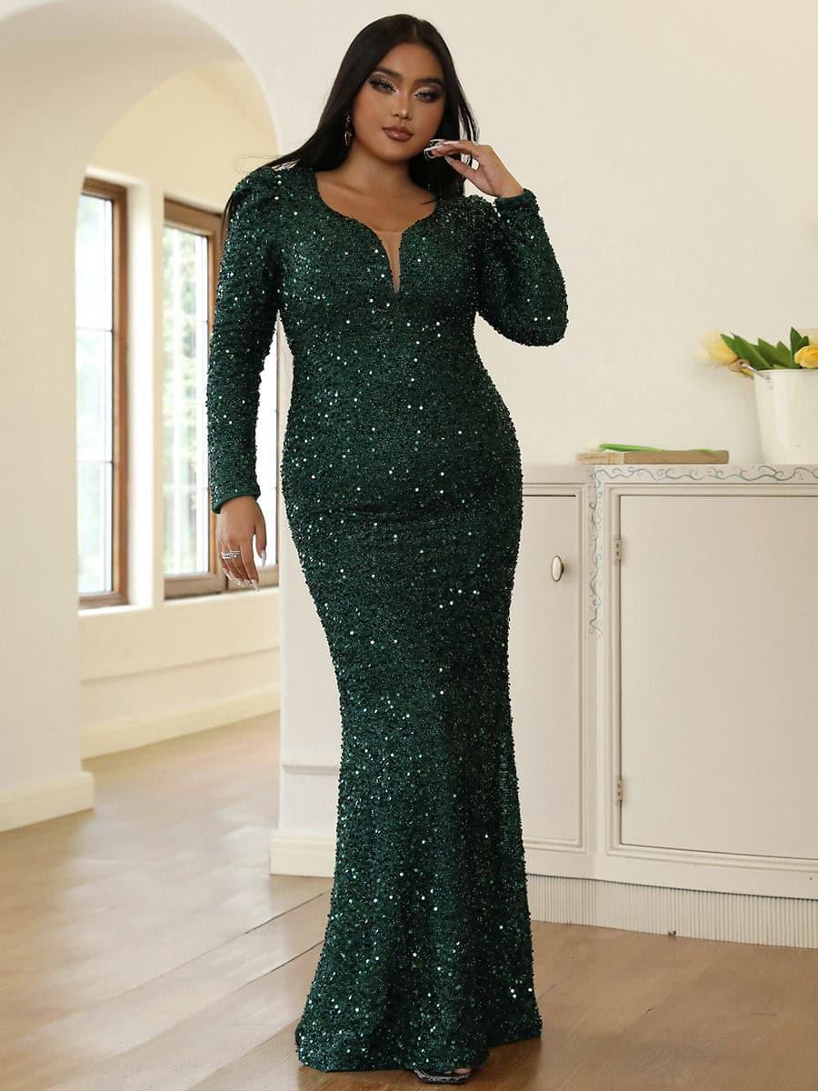 Plus Size Mermaid Sequins Green Dress PXJ1877
