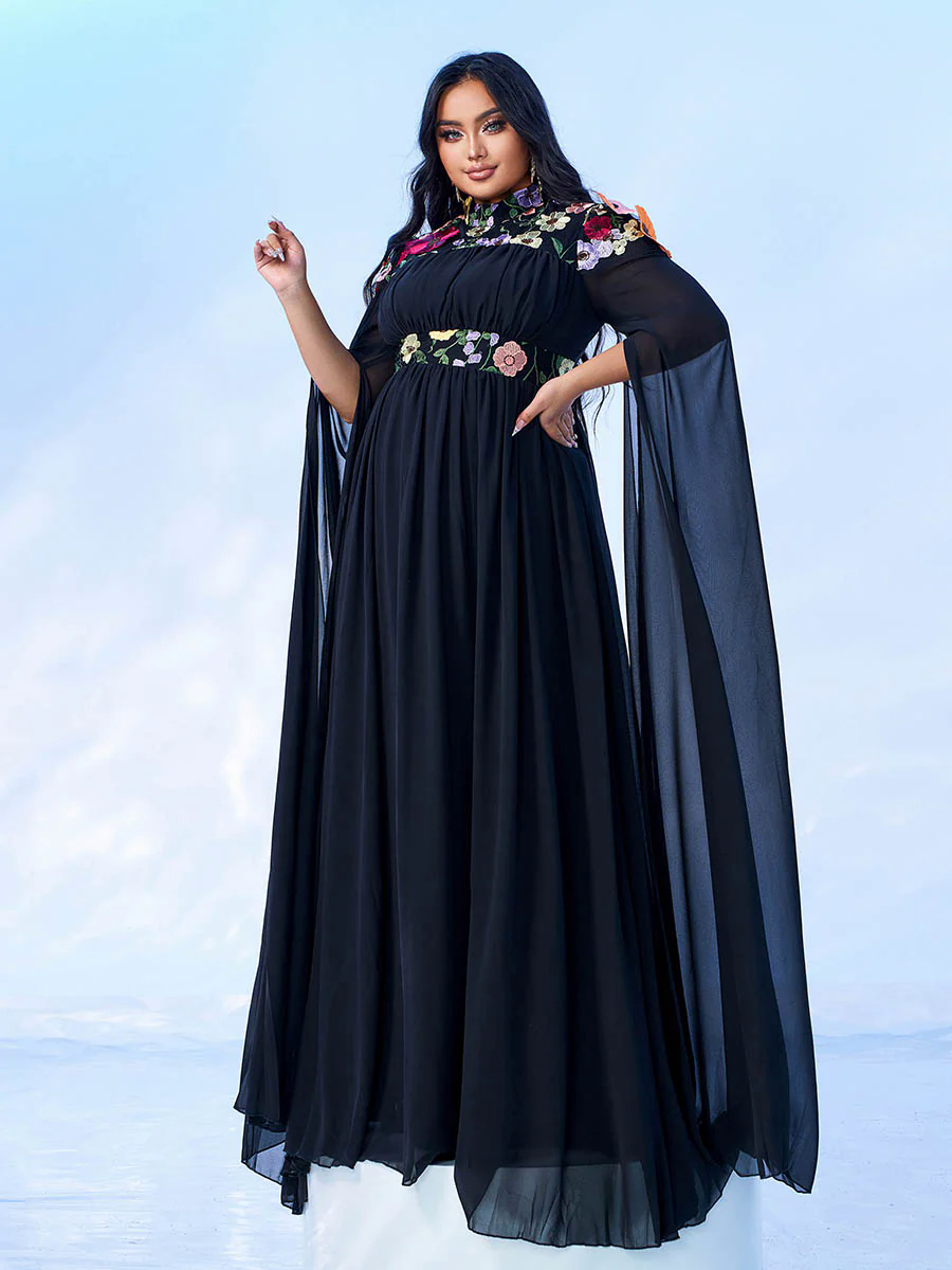 Plus Embroidered Floral Chiffon A-line Prom Dress PMES00397