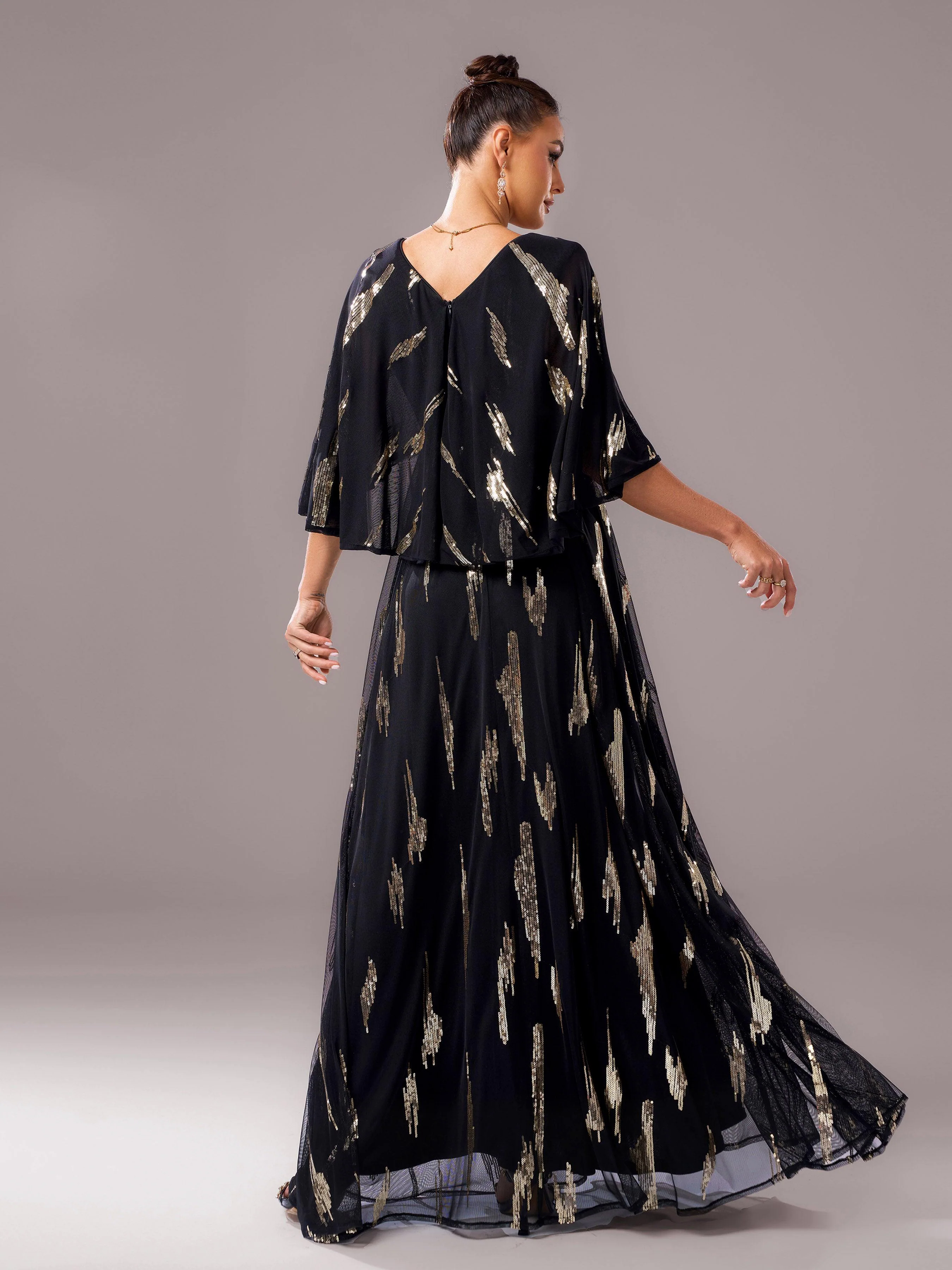 V-neck Loose Cape Sleeve Prom Chiffon Dress GM00638