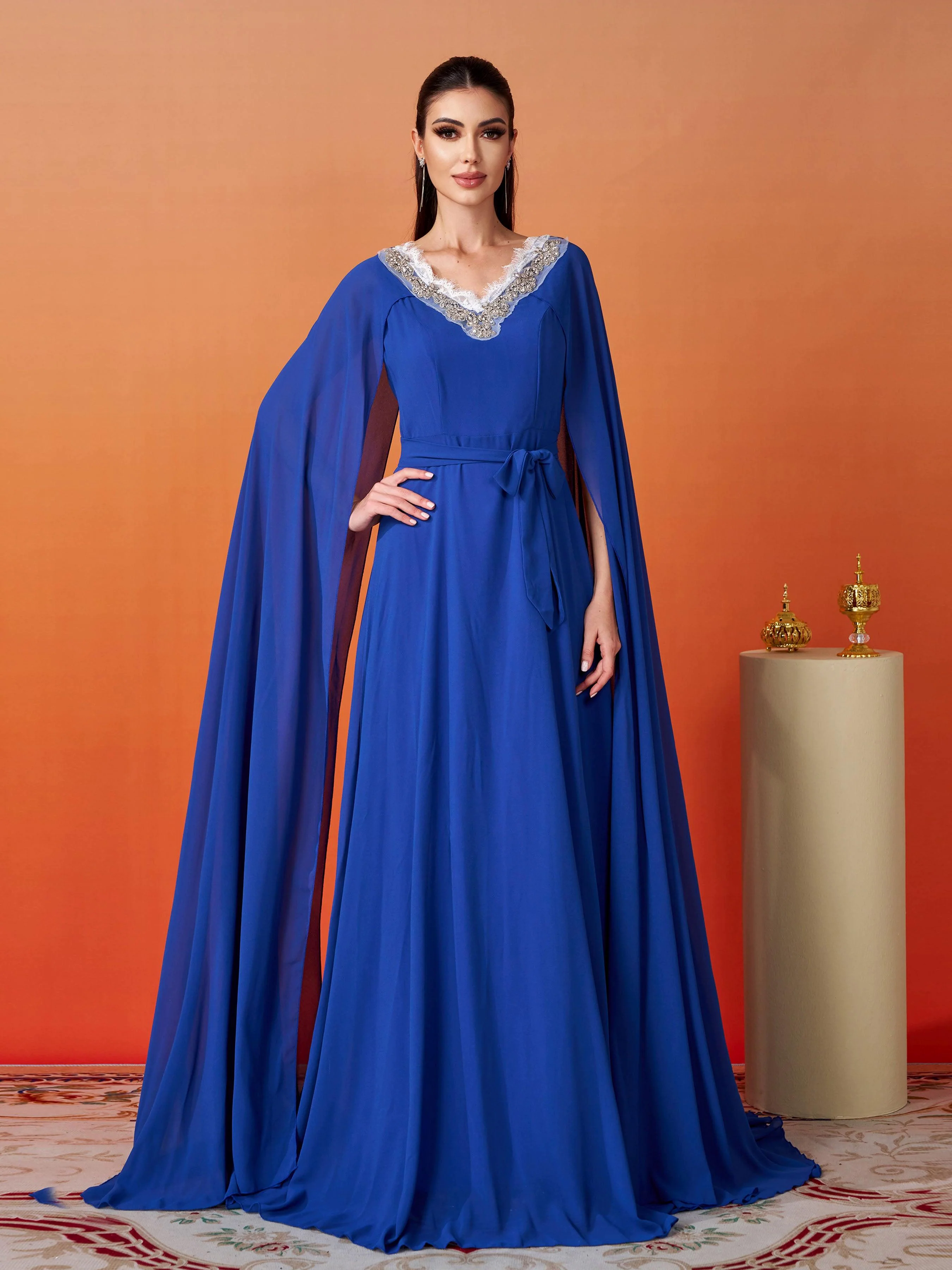 Embroidery Cape Sleeve Wedding Guest Dress RH31145