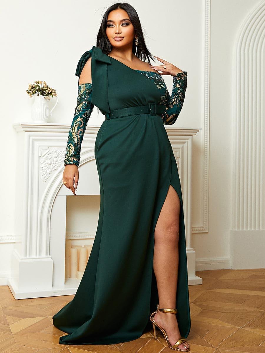 Plus Off Shoulder Emerald Green Gown PJM019L