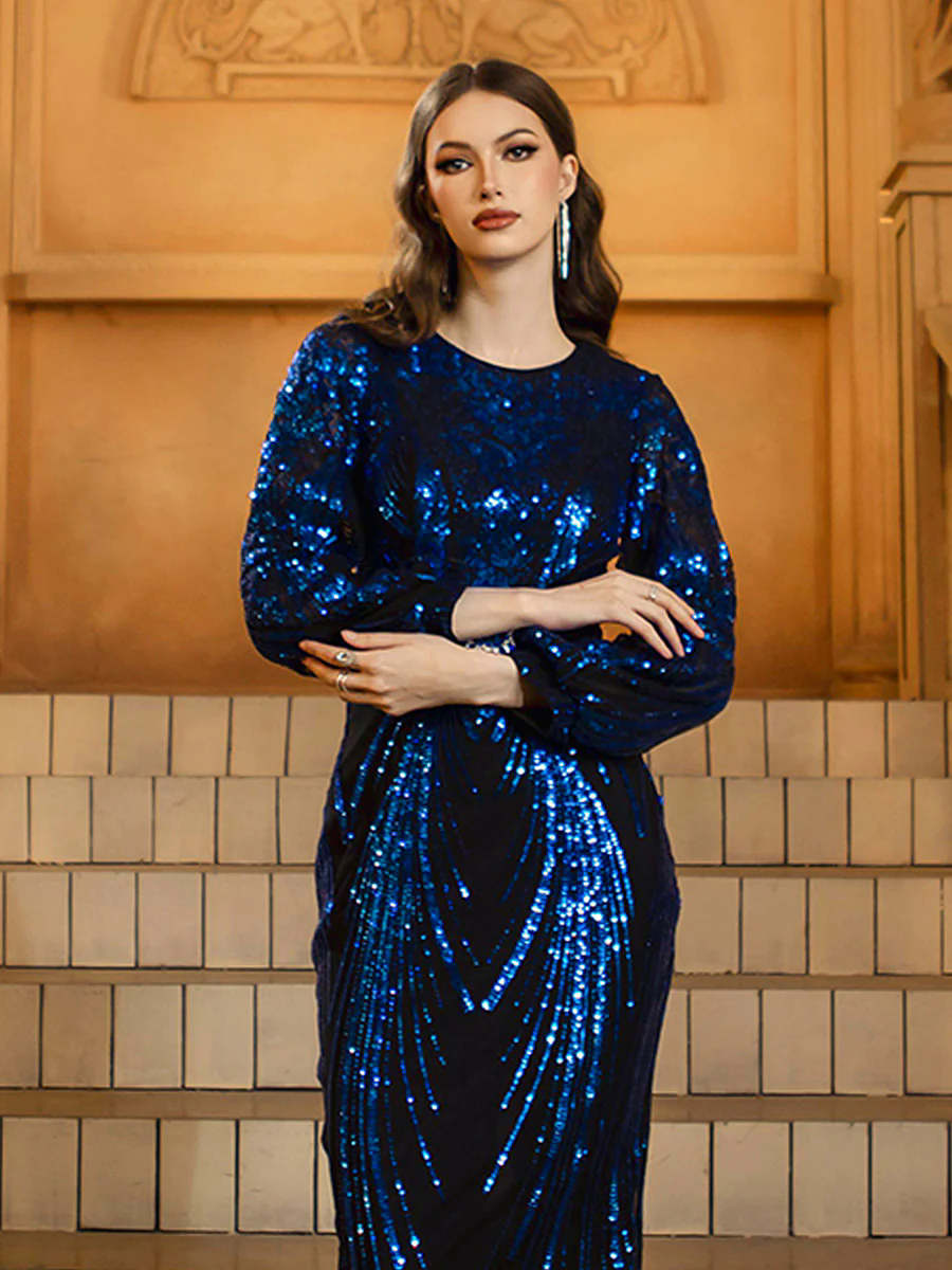 Blue Sequin Sheath Prom Dress GM00852