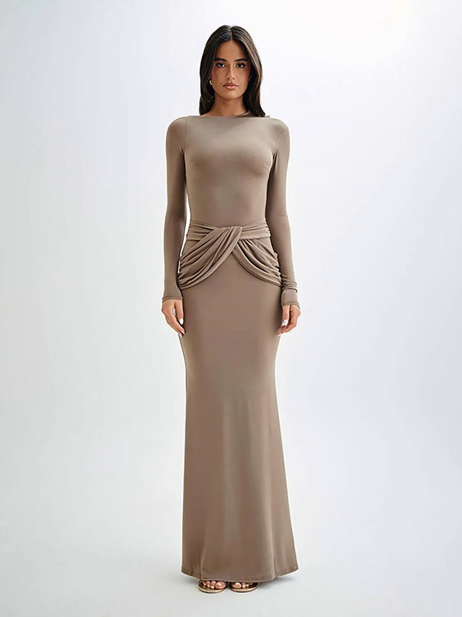 Crew Neck Solid Long Sleeve Corss Prom Dress MYC2018