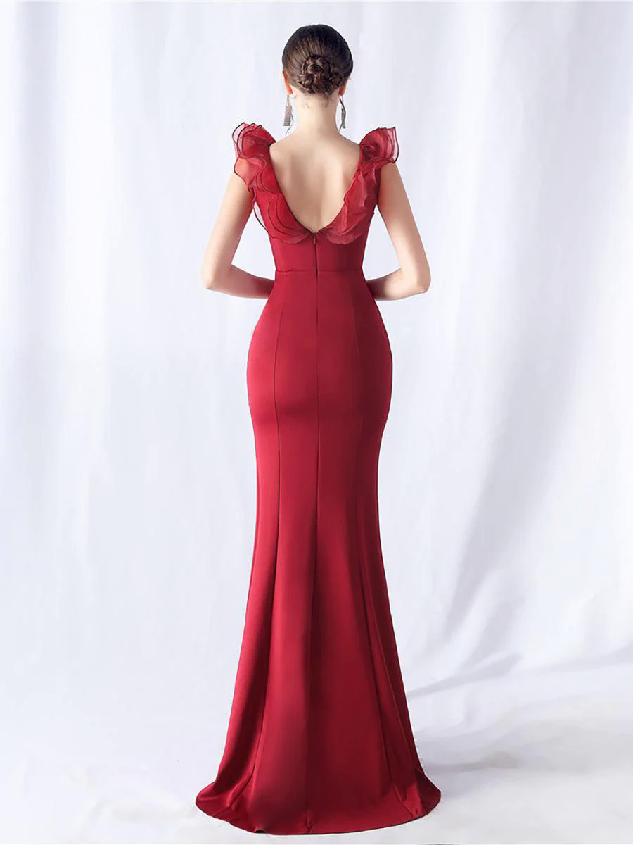 Ruffled Split V-neck Mermaid Prom Dress MYC2010