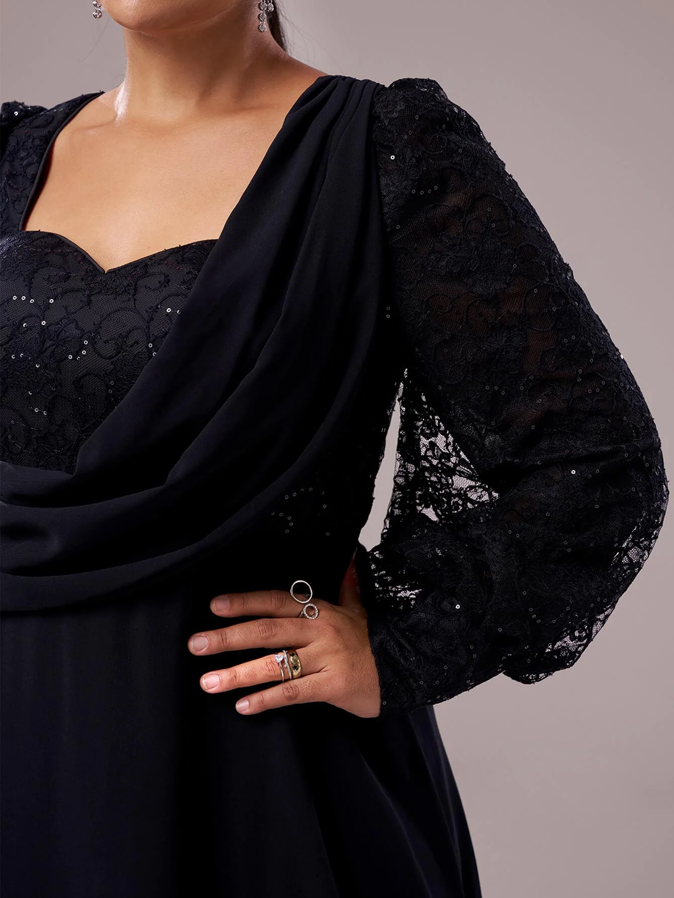 Plus Black Square Neck Lace A-line Prom Dress PRX70318