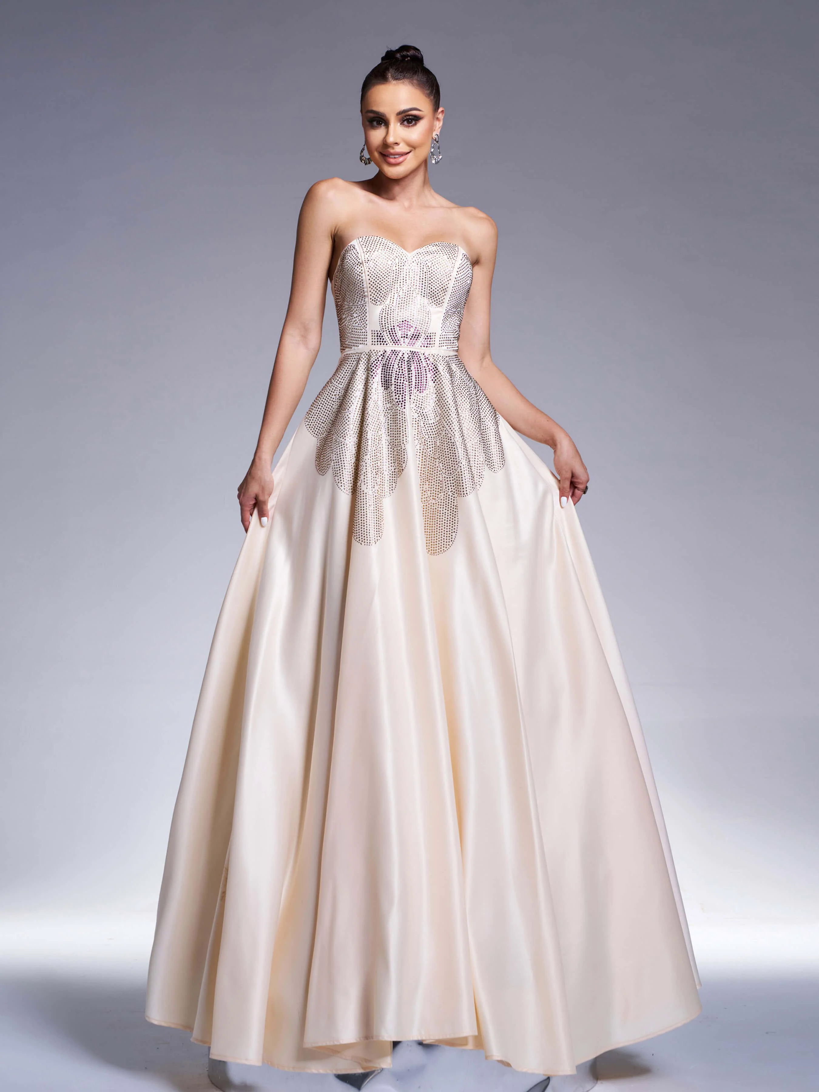 Strapless Rhinestone Corset Prom Dress RJ11900