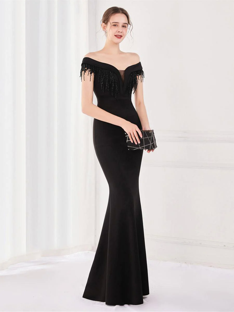 Off Shoulder Fringed Mermaid Prom Dress MYC2009