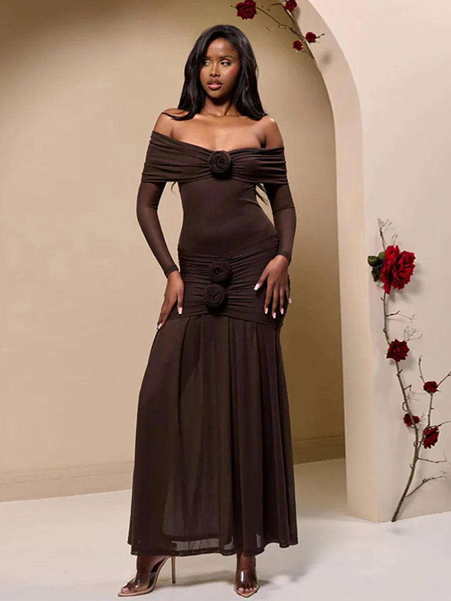 Off Shoulder Floral Flounce Prom Dress MYC2028