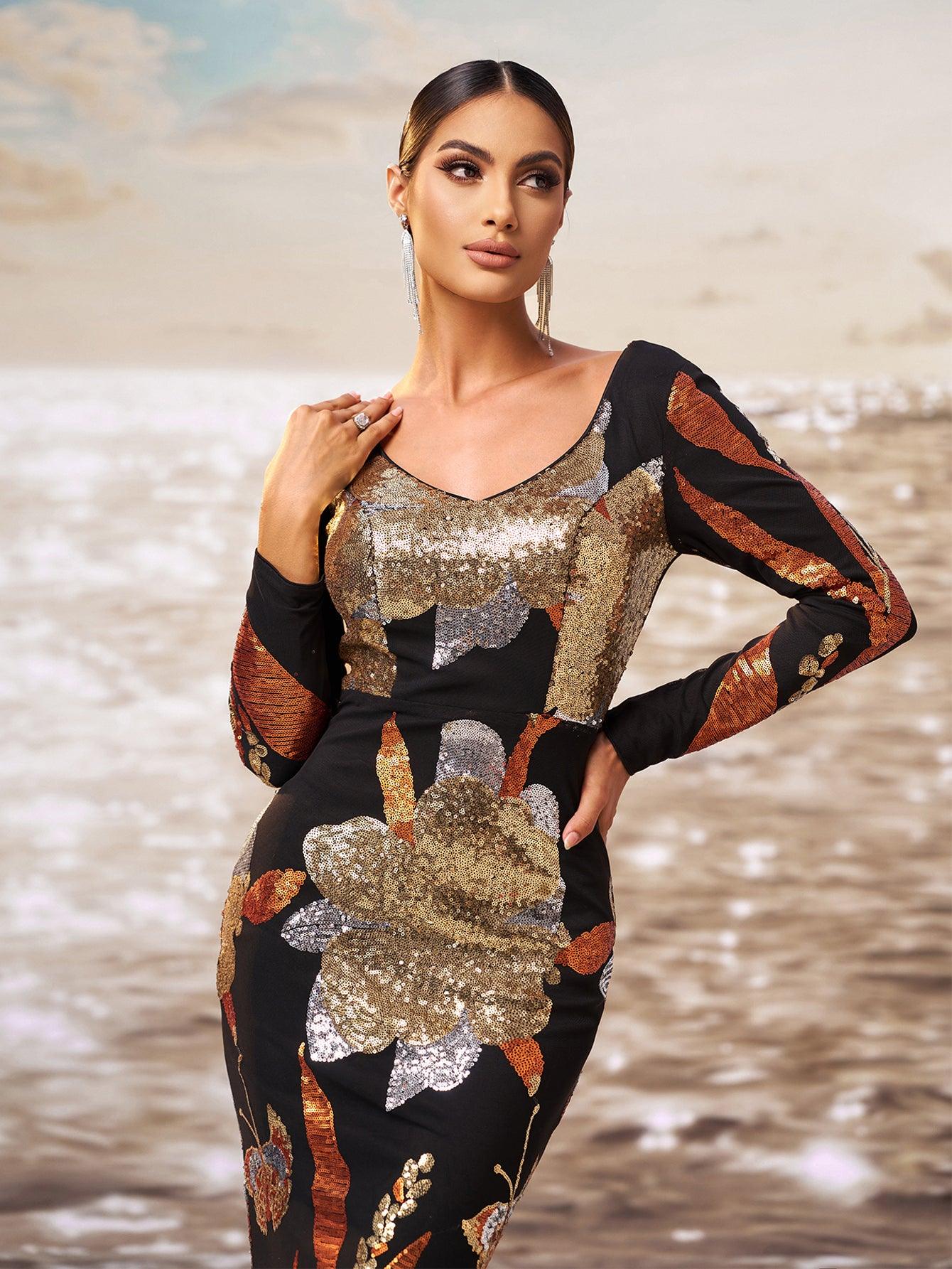 Long Sleeve Mermaid Sequin Prom Dress RM20924