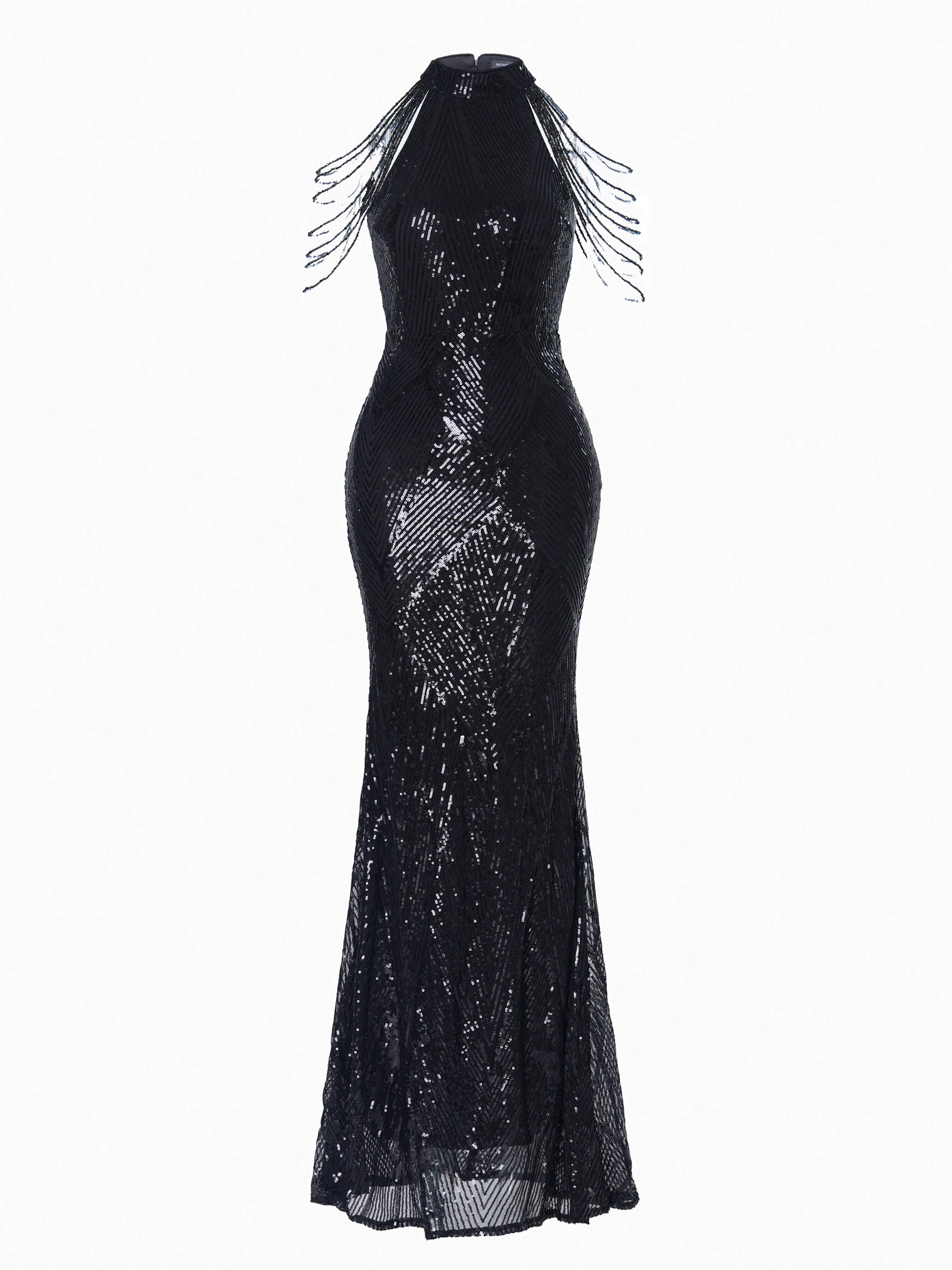 Cold Shoulder Beads Chain Cocktail Dress M01081