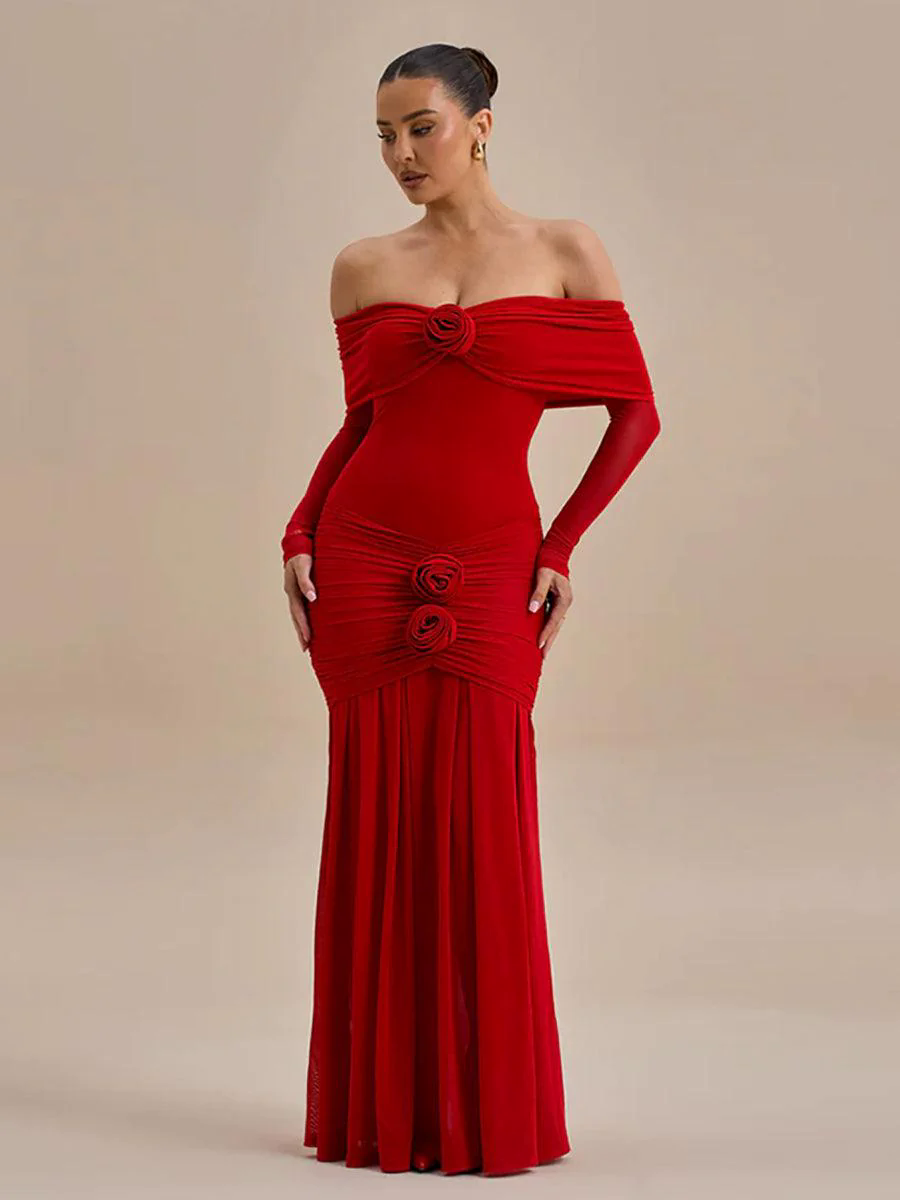 Off Shoulder Floral Flounce Prom Dress MYC2028