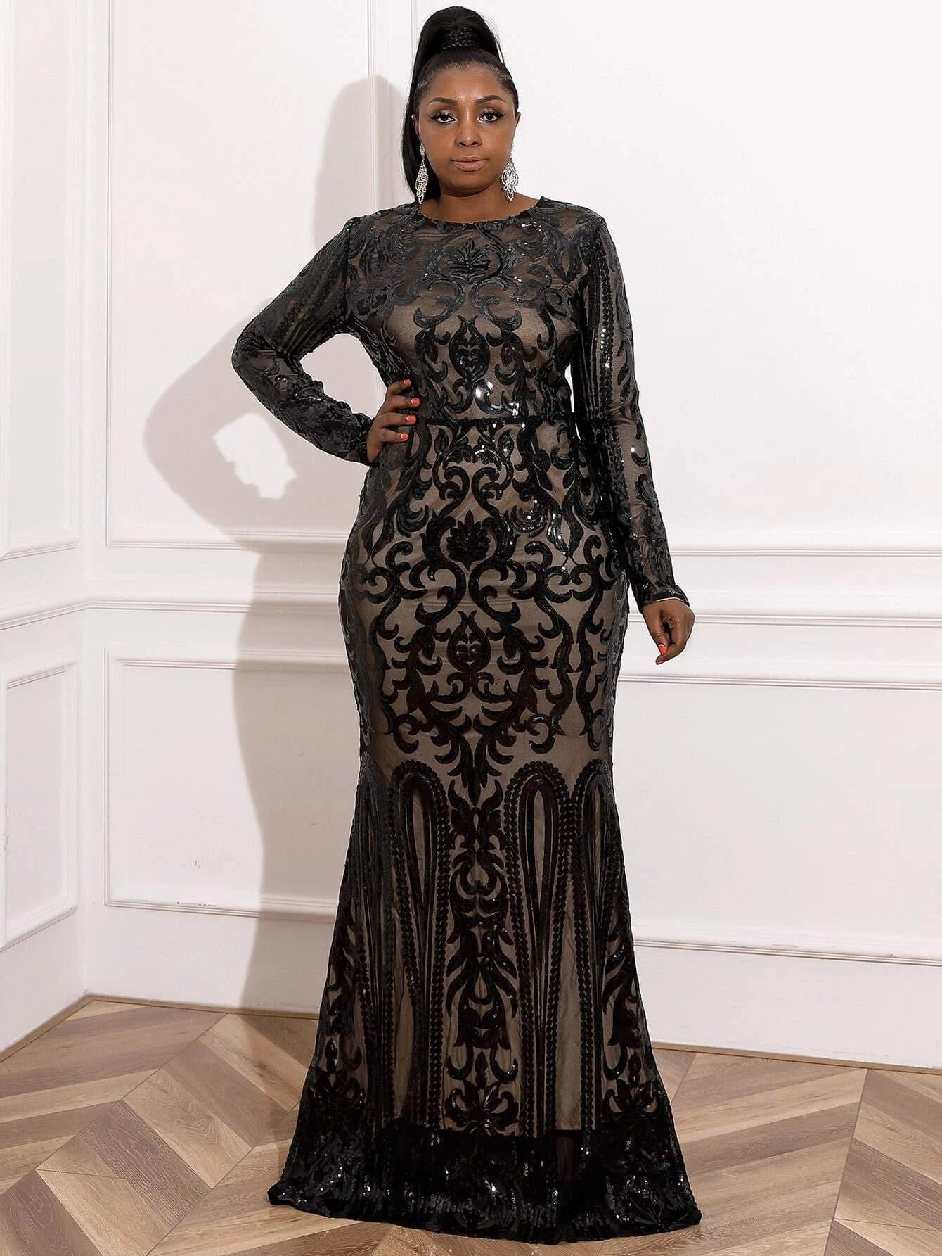 Plus Mermaid Hem Sequin Prom Dress P0017