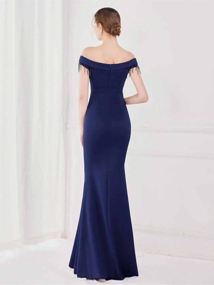 Off Shoulder Fringed Mermaid Prom Dress MYC2009