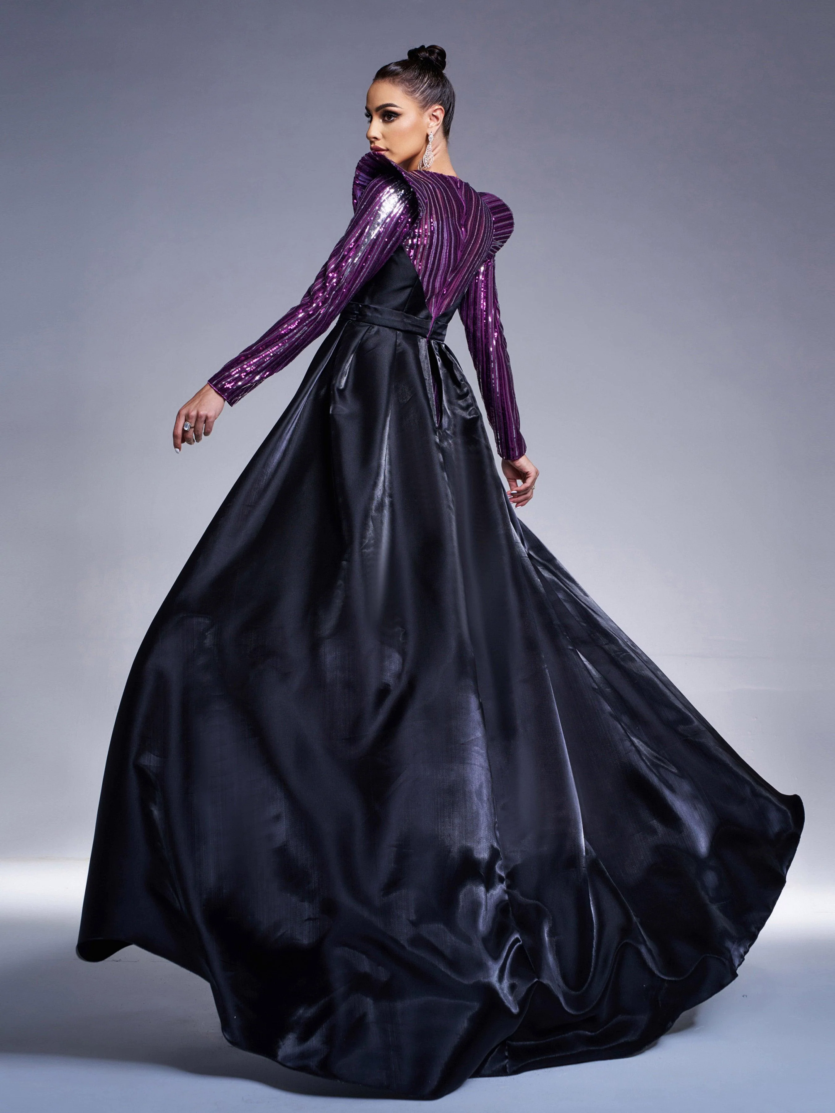 Purple Sequin Sheer Cape Evening Dress GZ60044