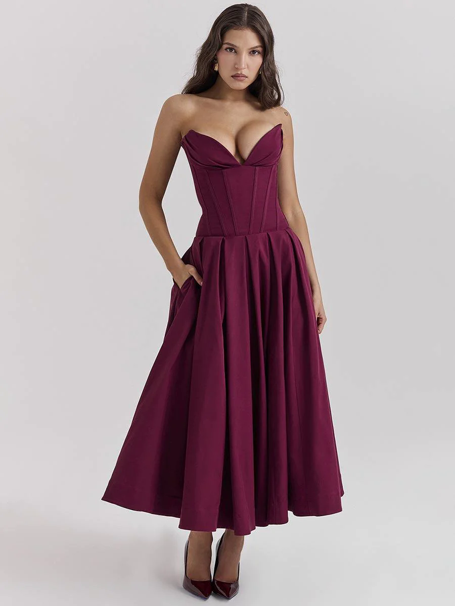 Black Corset Strapless A-line Prom Dress MYC1010