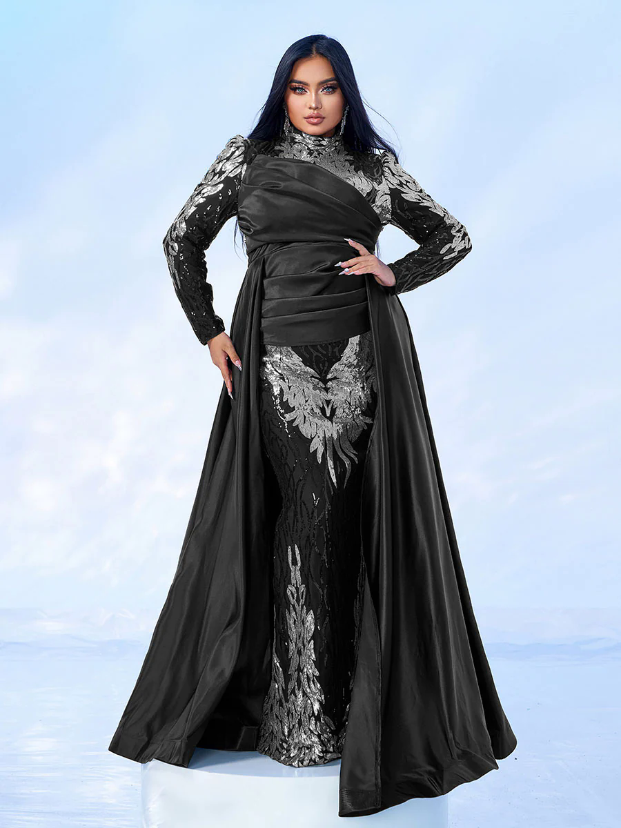 Plus Size Long Sleeve Sequin Prom Dress PMES00579