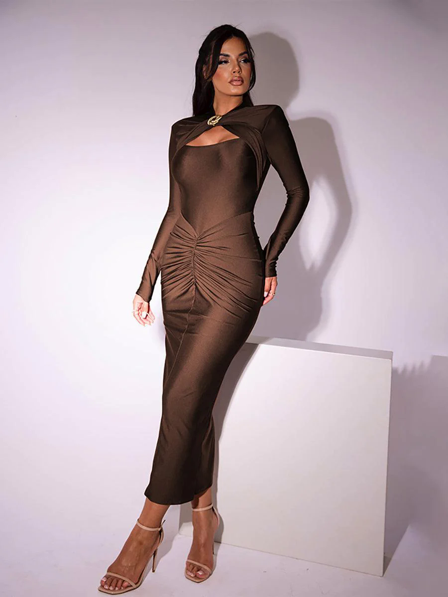 Classic Cutout Ruched Long Sleeve Prom Dress MYC20221
