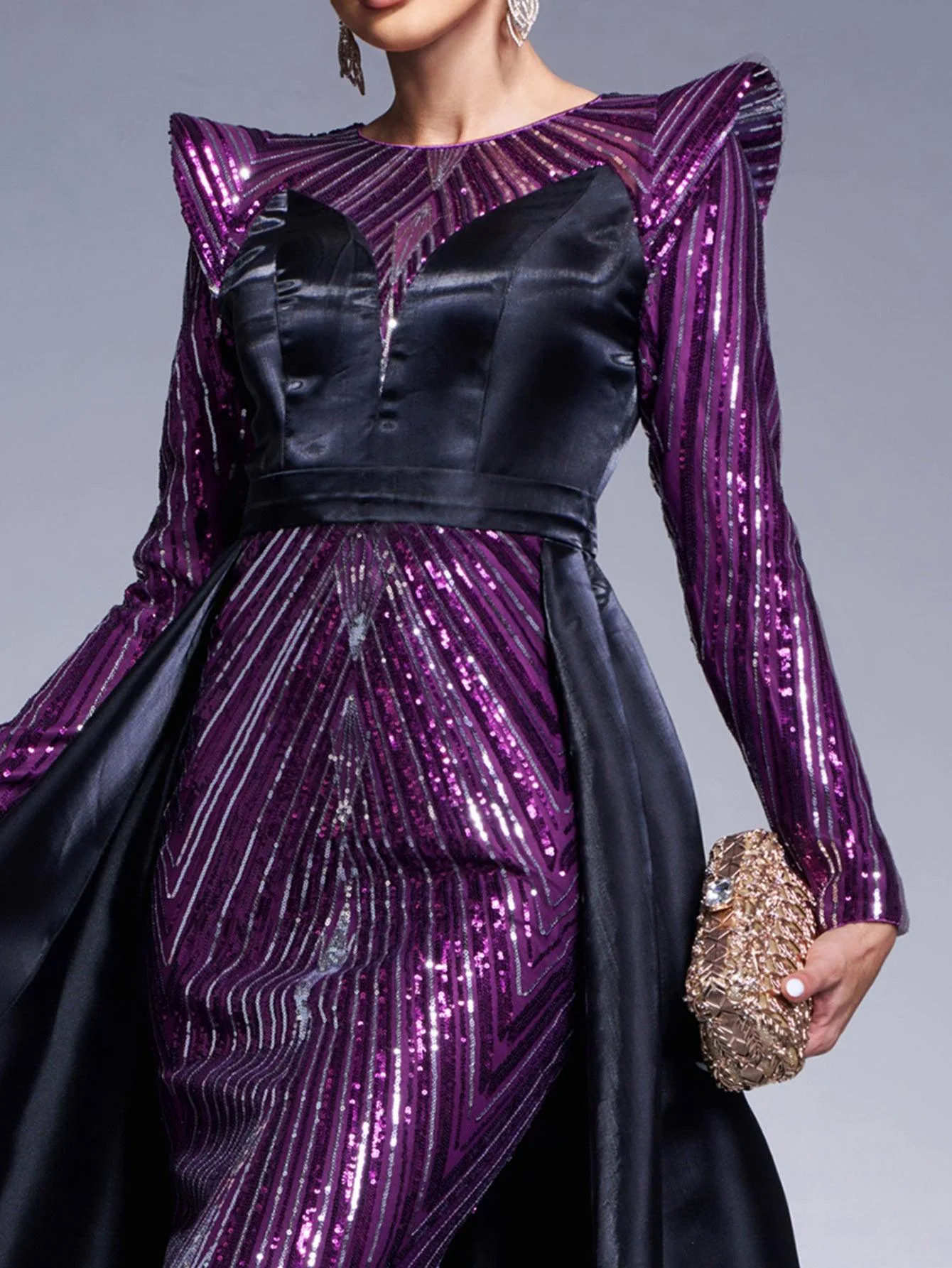 Purple Sequin Sheer Cape Evening Dress GZ60044