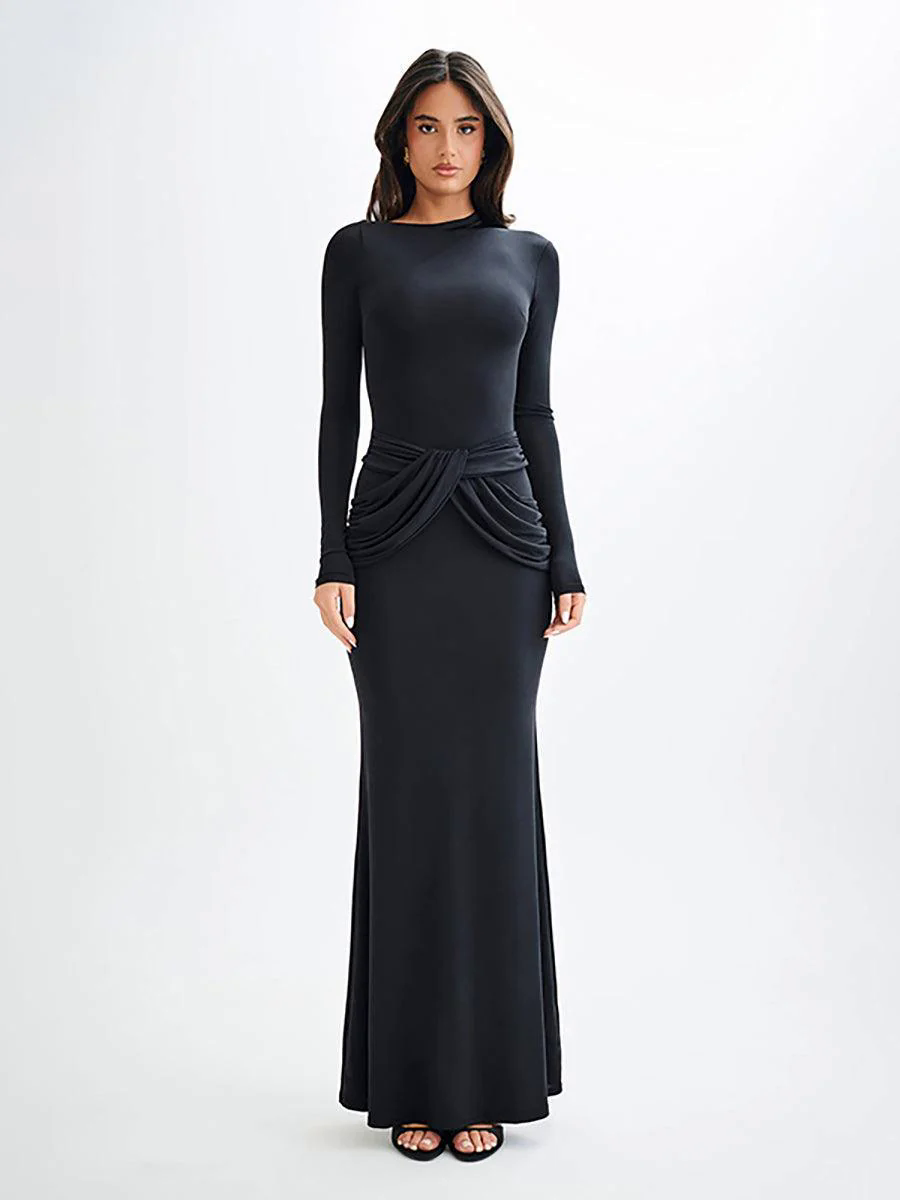Crew Neck Solid Long Sleeve Corss Prom Dress MYC2018