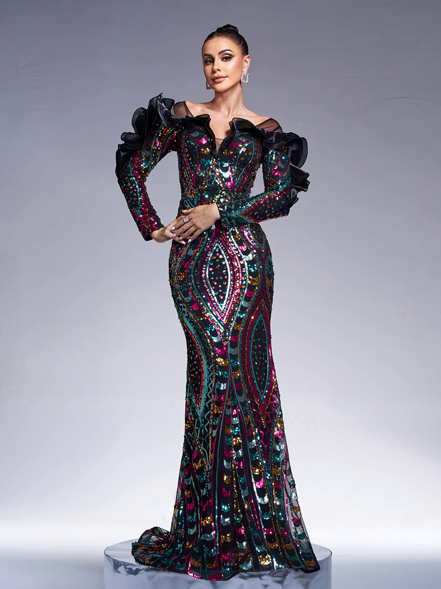 Ruffled Sequin Mermaid Formal Dress DH80242