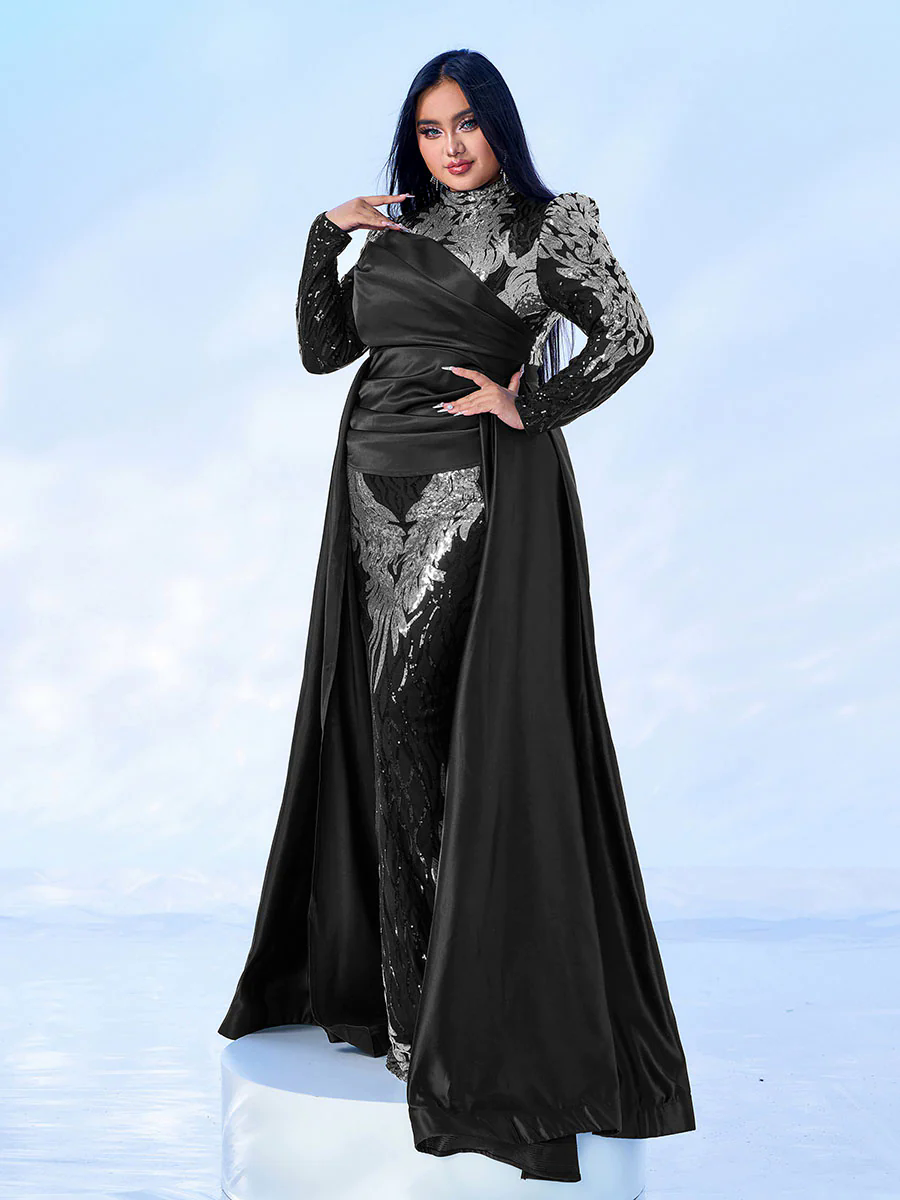 Plus Size Long Sleeve Sequin Prom Dress PMES00579