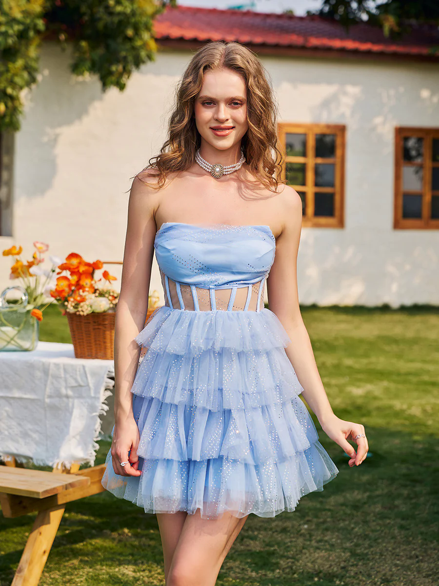 Sweet Layer Corset Mesh A-line Homecoming Dress QM1006